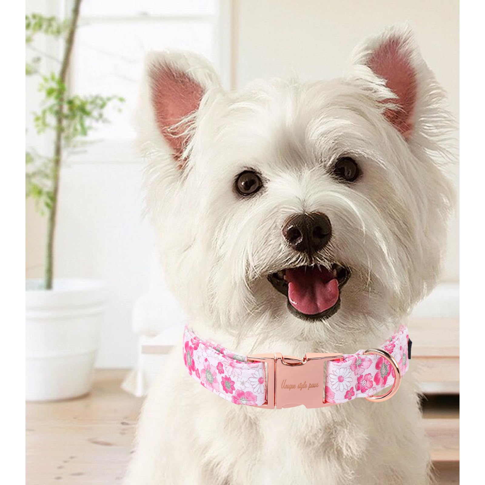 Unique Style Paws Summer Dog Collar, Cute Pink Dog Collar With Flower Pattern, Comfy&Breathable Puppy Collar For Dog,Cats Gifts