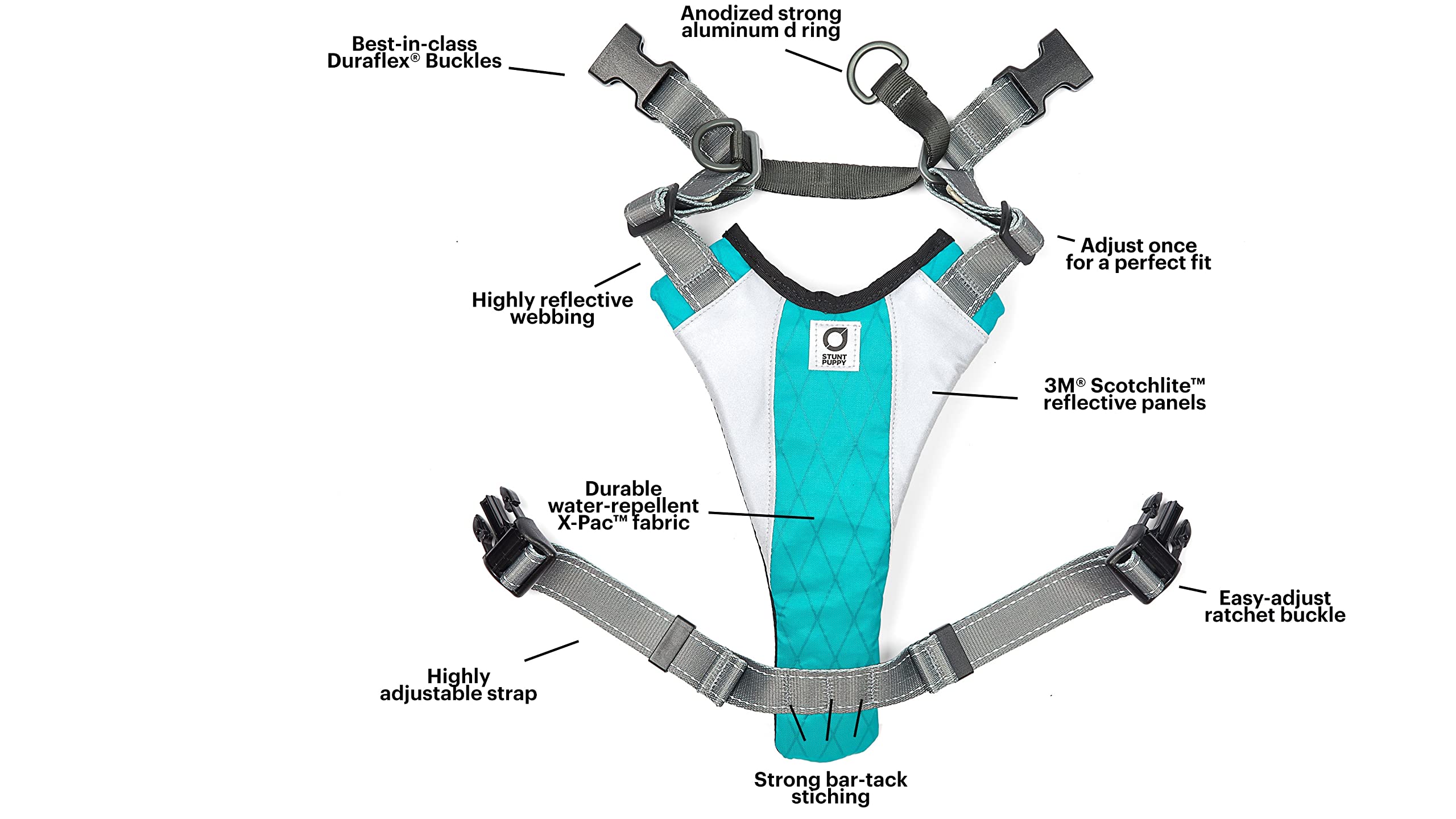 Stunt Puppy Go Dog Glo Harness, Large, Teal