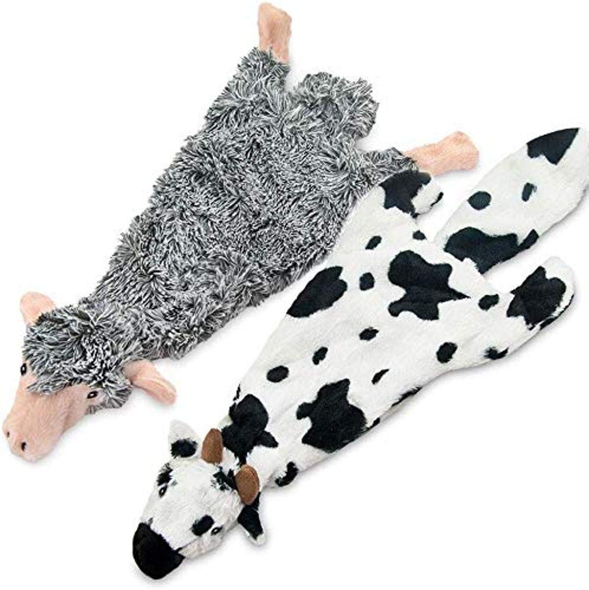 Best Pet Supplies 2-In-1 Stuffless Squeaky Dog Toys With Soft, Durable Fabric For Small, Medium, And Large Pets, No Stuffing For Indoor Play, Holds A Plastic Bottle - Sheep, Cow, Large