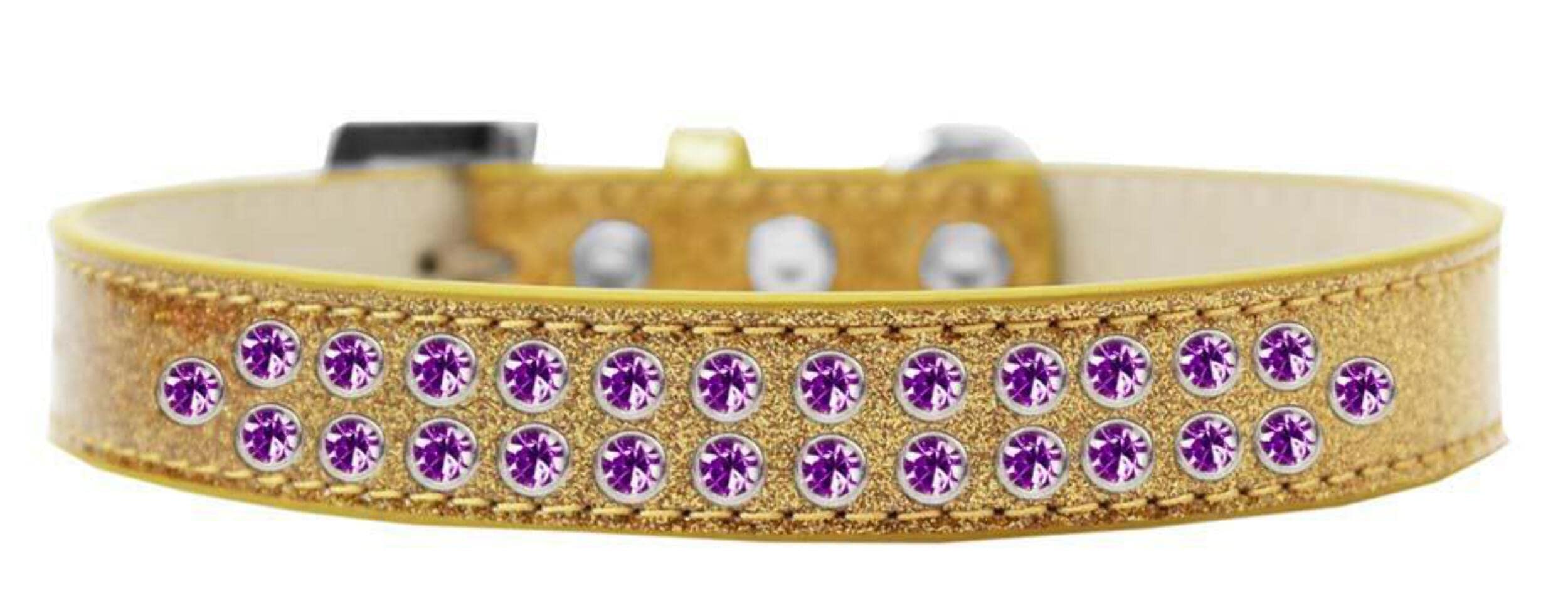 Mirage Pet Products Two Row Purple Crystal Red Dog Collar, Size 20