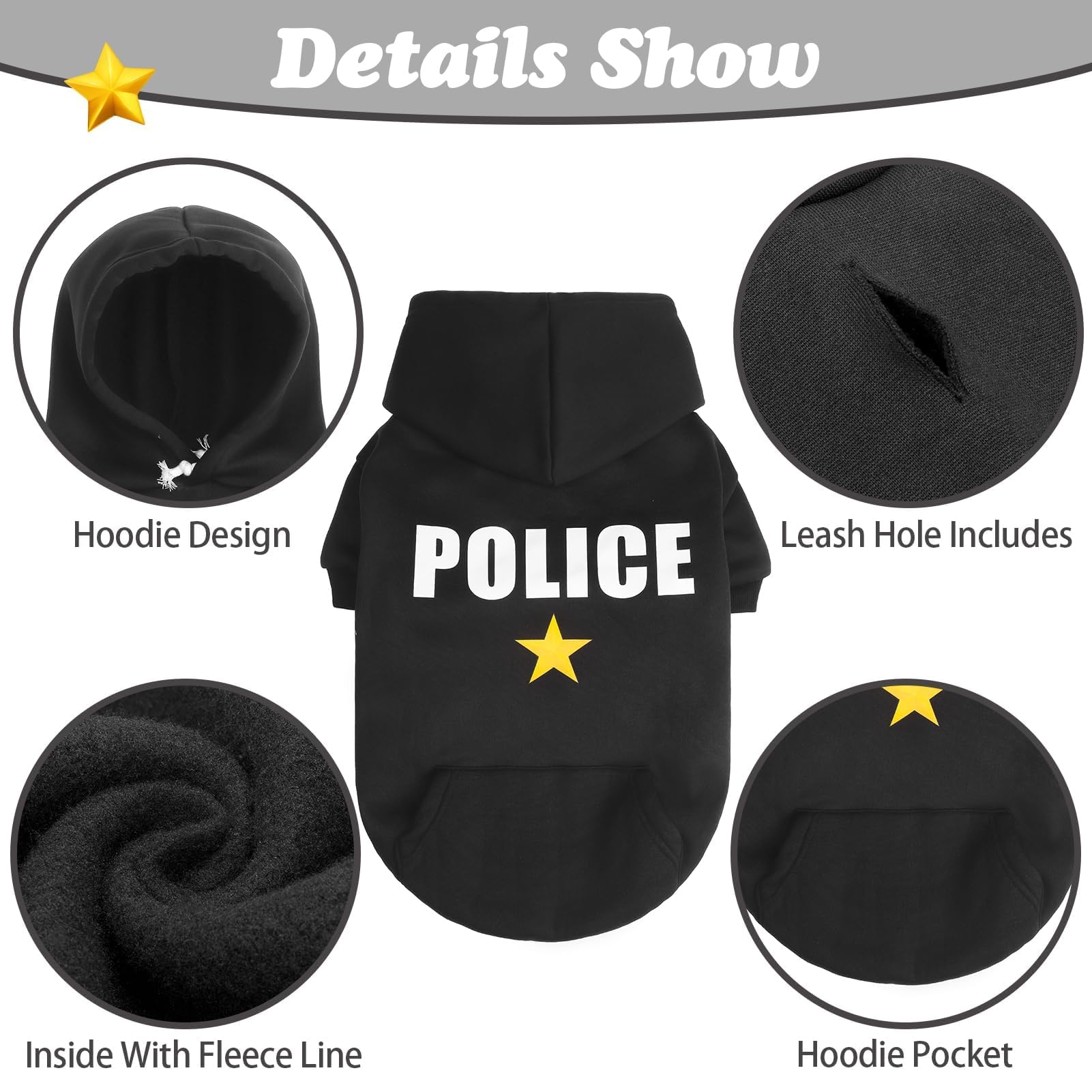 Bingpet Police Dog Hoodies Puppy Sweater Cold Weather Dog Coats Soft Brushed Fleece Pet Clothes Hooded Sweatshirt For Dog Cat