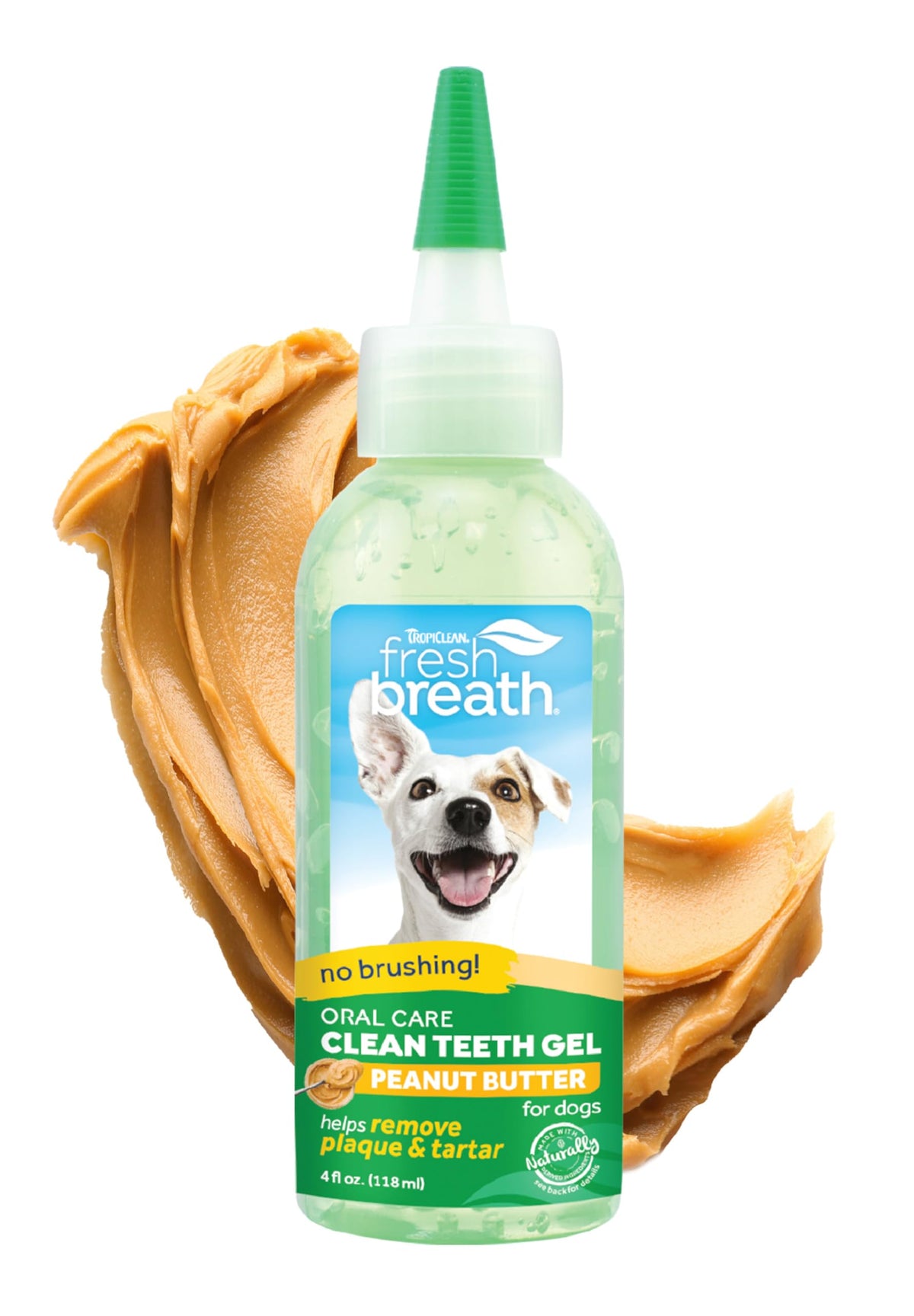 Tropiclean No Brushing Gel Peanut Butter Flavor | No More Dog Toothpaste And Toothbrush | Dog Breath Spray | Breath Gel For Dogs | Dental Gel Plaque Remover | Made In The Usa | 4 Oz.   