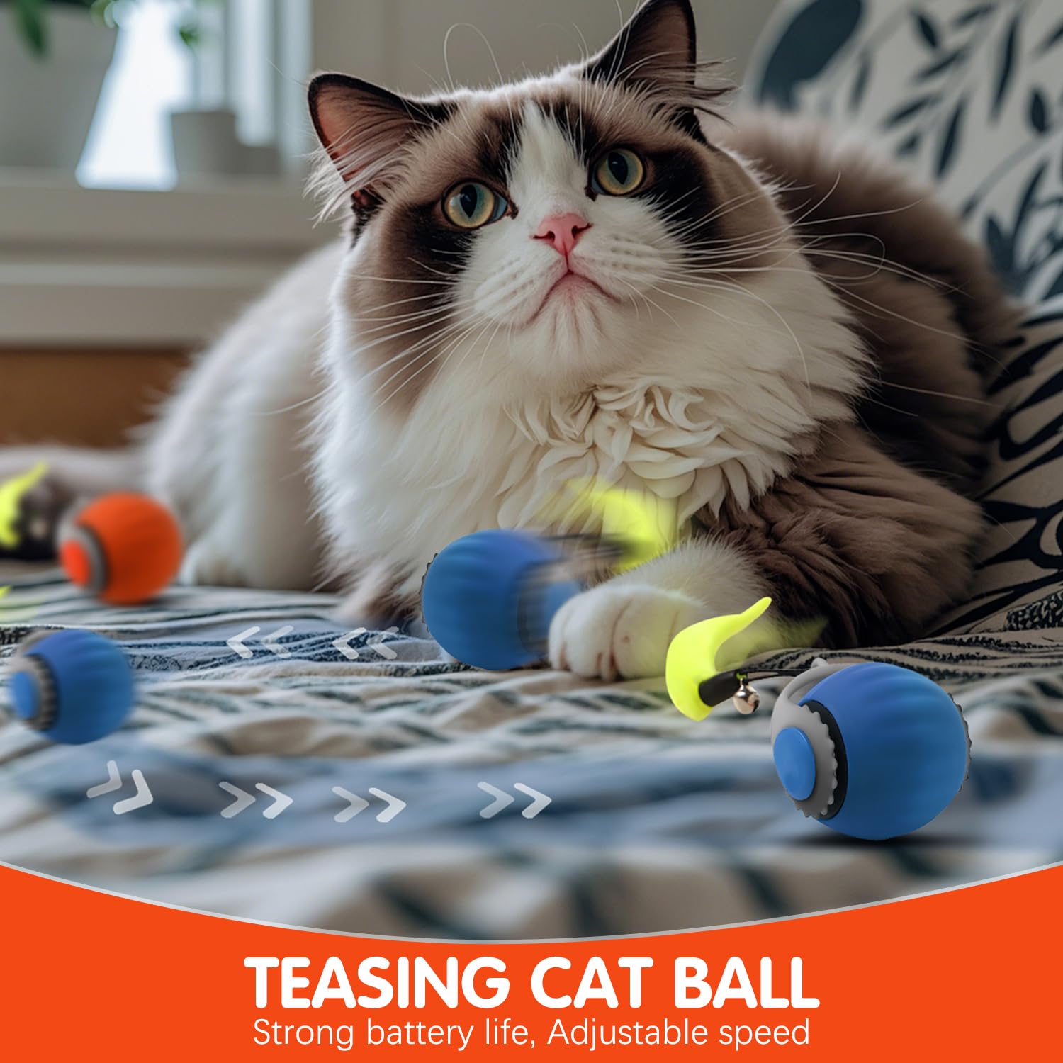 Lonniy Speedy 3.0 Ball, Smart Interactive Cat Toy Balls, Automatic Rolling Ball 2.0 Enrichment Toy, With Tail Two Speed Adjustme