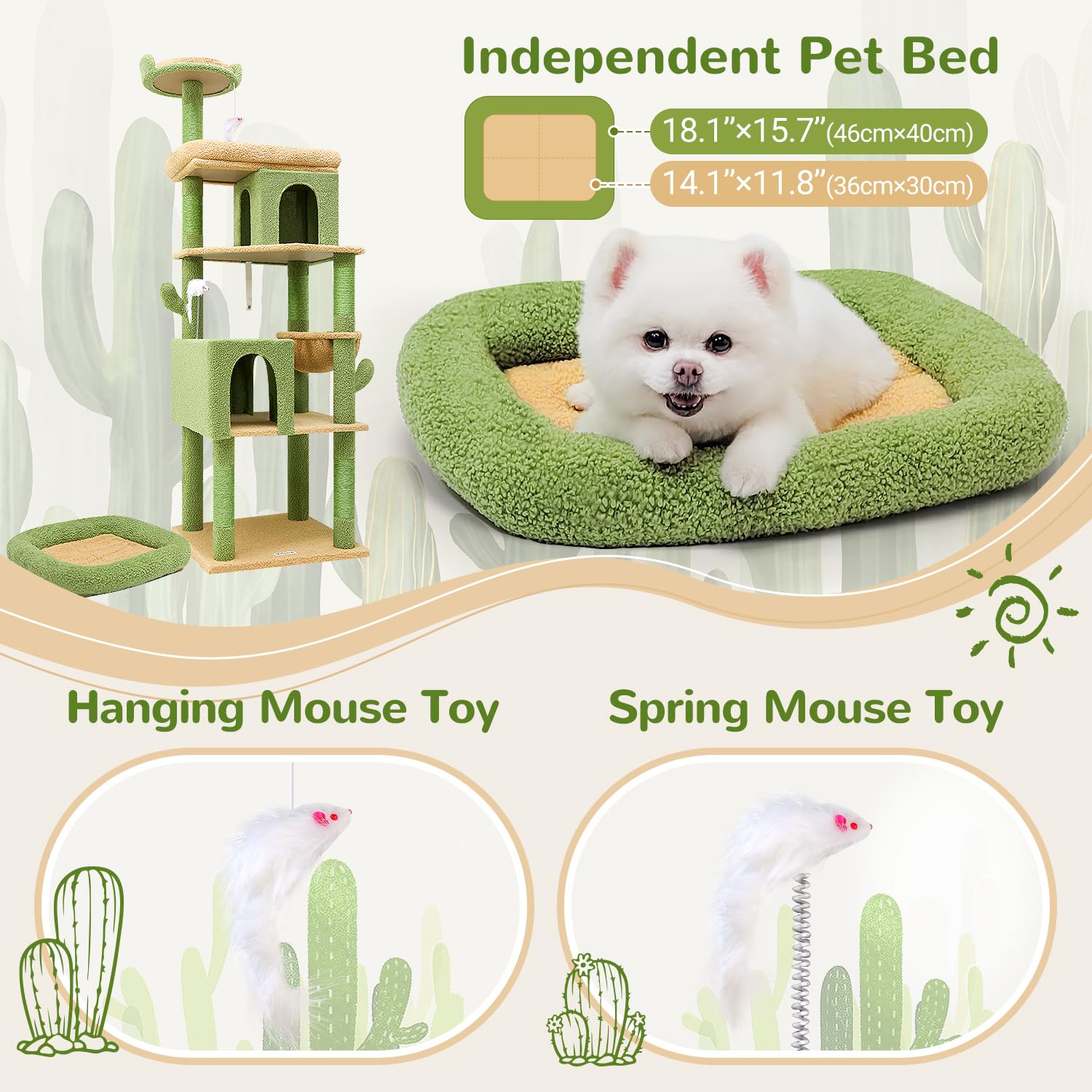 Globlazer S72 Heavy Duty Cactus Cat Tree For Large Cats, Sturdy 72In Maine Coon Cat Tree For Large Cats 20 Lbs+ Cactus Cat Tower