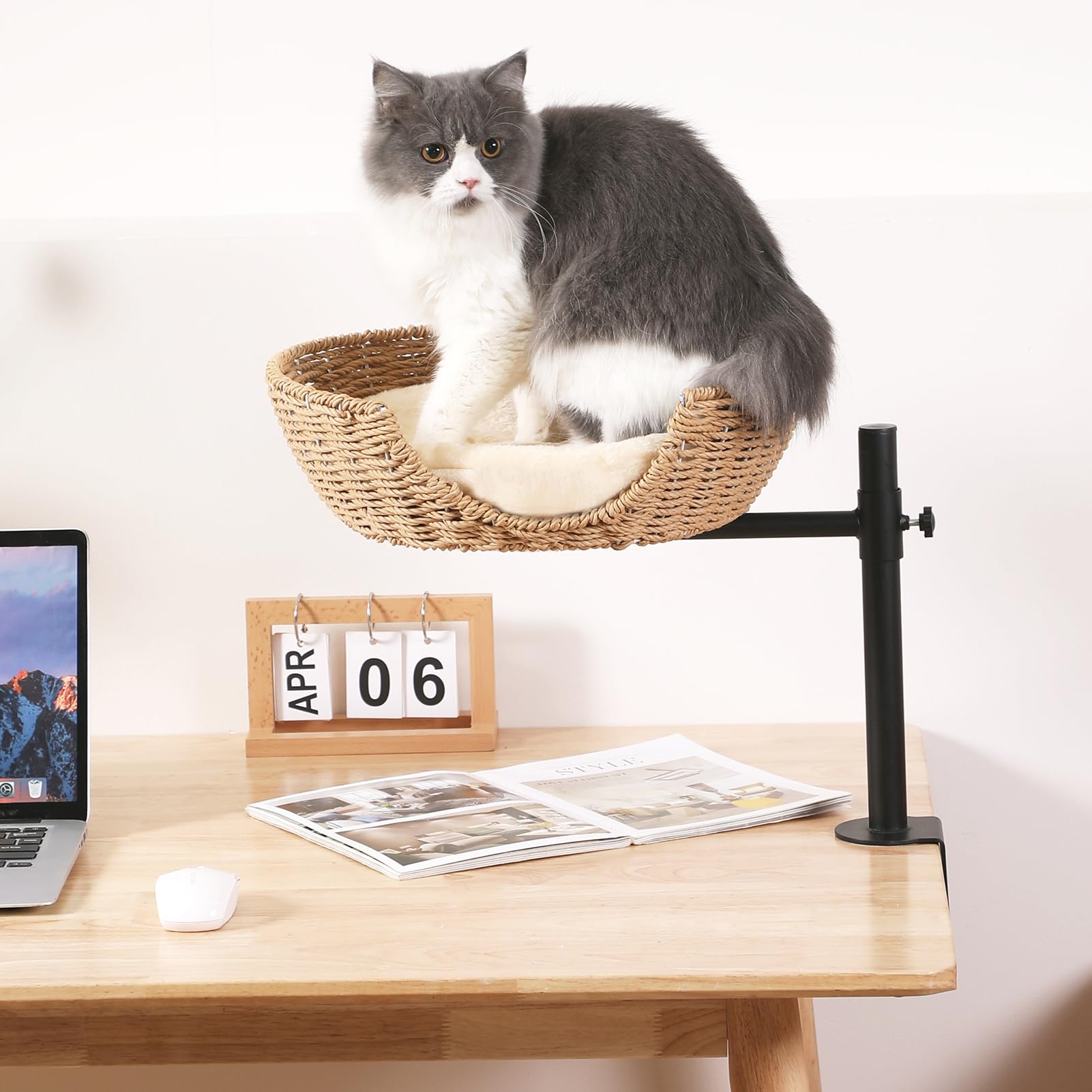 Coolex Cat Desk Bed, 360Rotating & Adjustable Cat Bed For Desk, Desk Cat Nest Bed Max Load 50 Lbs, Soft Pet Bed With Pet Mat Ind