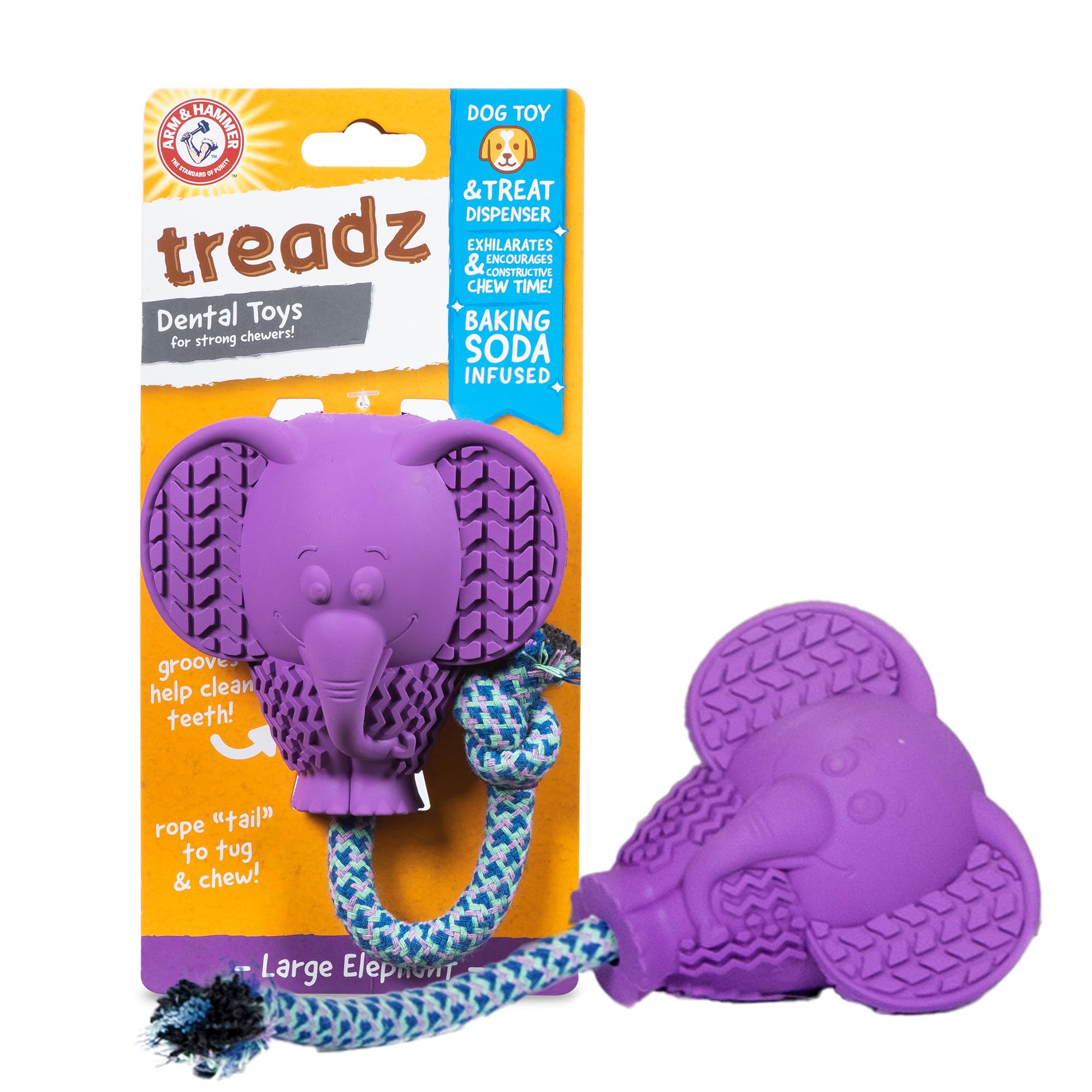 Arm & Hammer For Pets Super Treadz Large Elephant Dental Chew Toy For Dogs Dog Dental Toys For Aggressive Chewers Reduces Plaque & Tartar Without Brushing Safe For Dogs Up To 35 Lbs