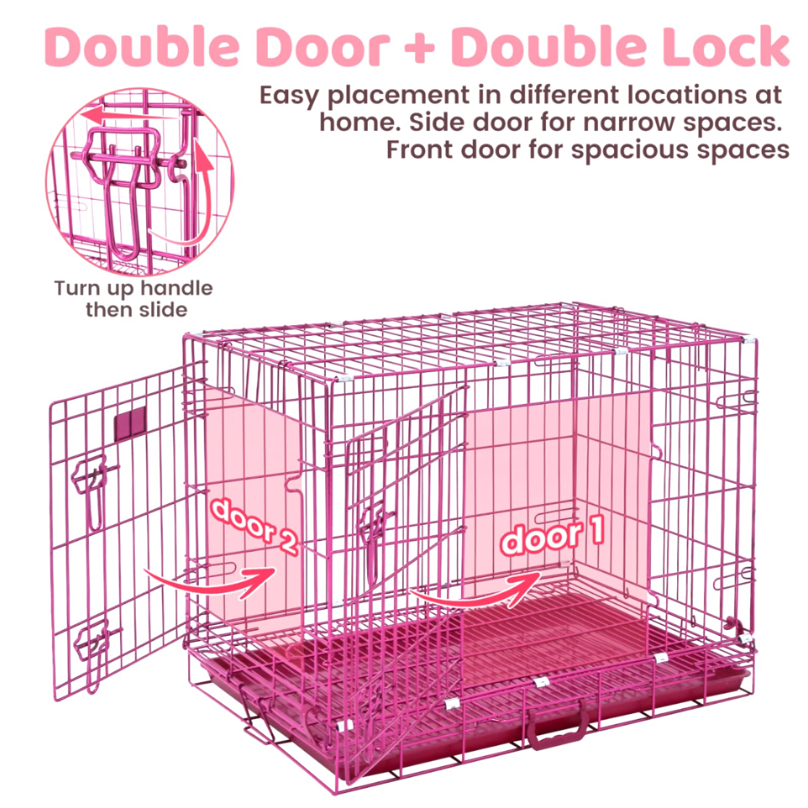 Homey Pet 30 Inch Pink Dog Crate, Cute Cage Medium Sized Dog Collapsible Small Dog Kennel Indoor Nano-Coated Metal Wire Dog Crat
