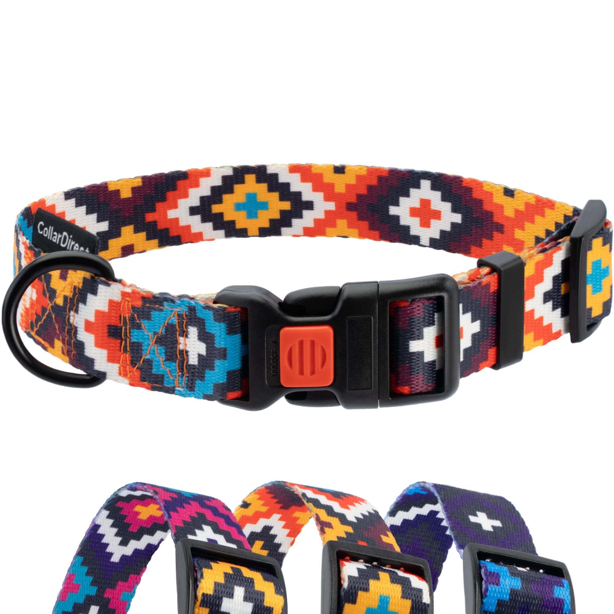 Collardirect Aztec Dog Collar Adjustable Nylon Tribal Pattern Geometric Pet Collars For Dogs Small Medium Large Puppy (Aztec Sun