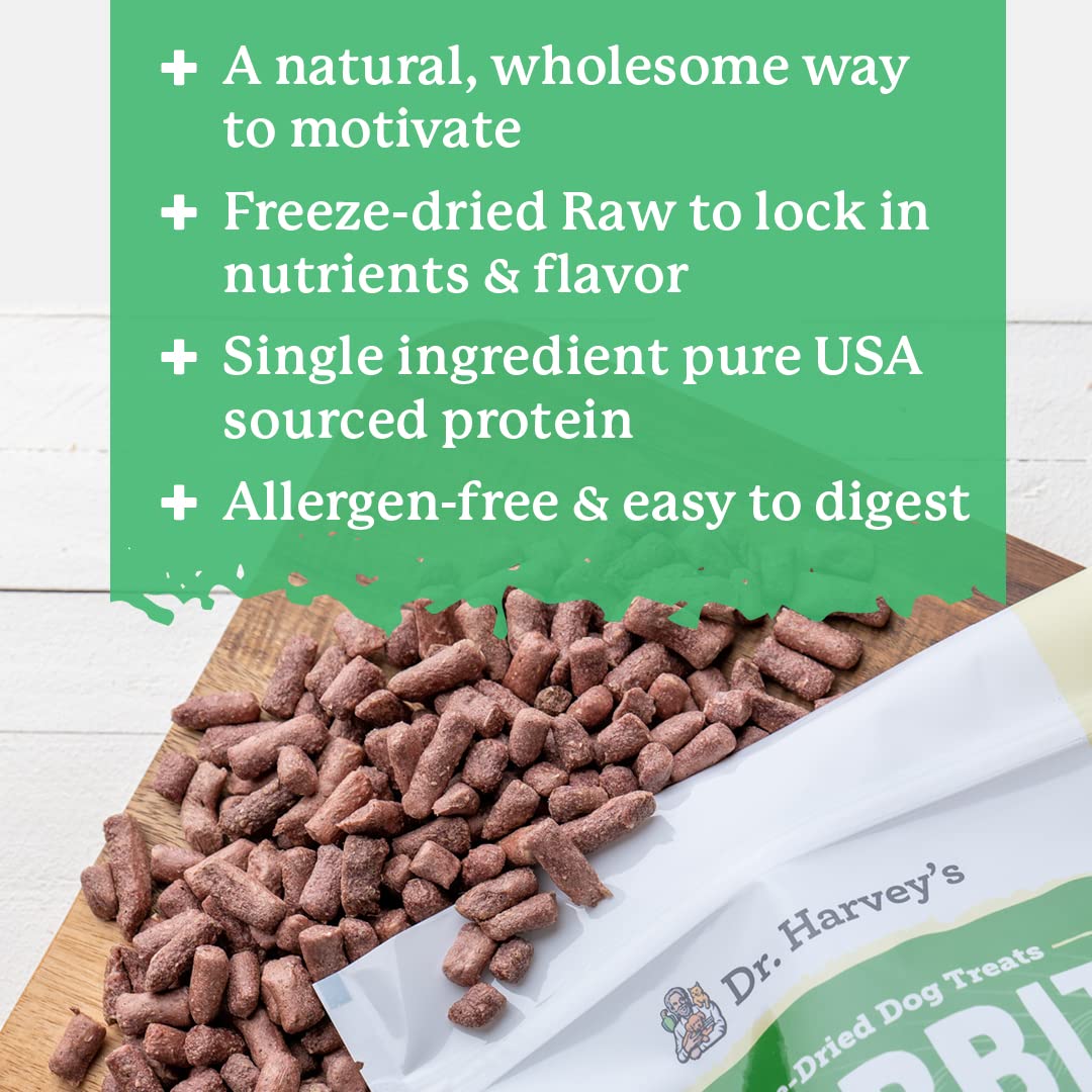 Dr. Harvey's Rabbit Bites Freeze-Dried Dog Treats, All-Natural Rabbit Meat, 7 Ounces, Allergen-Free, Single Ingredient