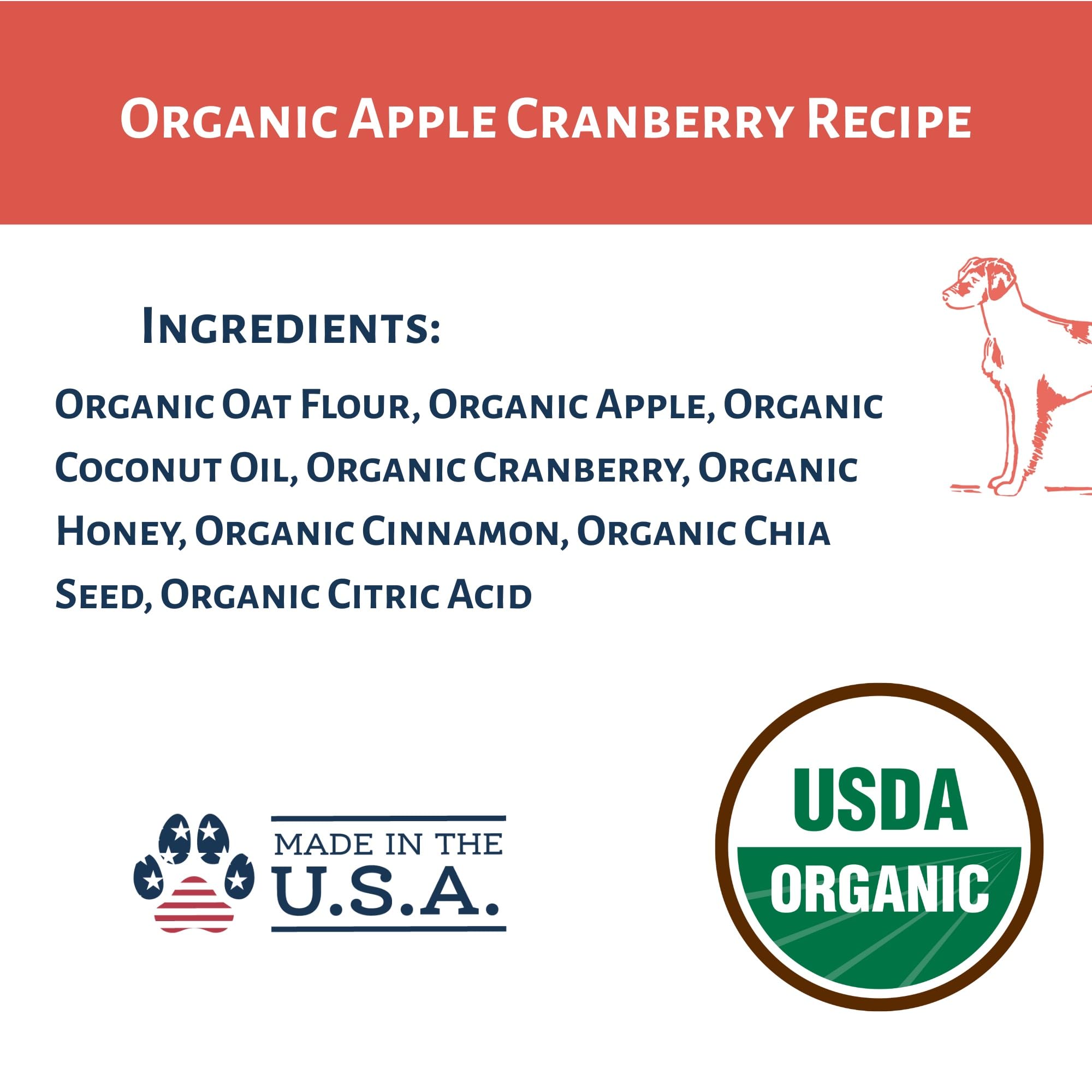 Dog Mammas Organic Apple Cranberry Recipe - Certified Organic Dog Treats 6 oz