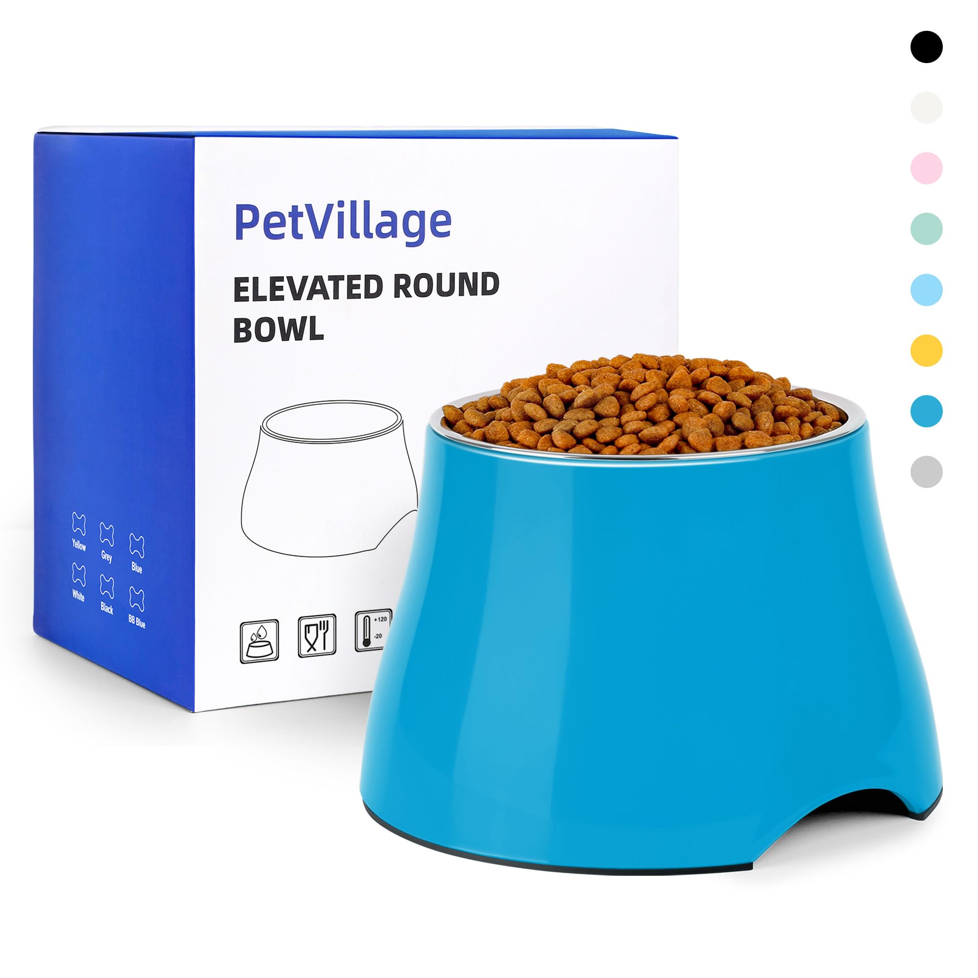 Petvillage Dog Bowls,Cone Friendly Non Slip Single Dog Bowl With Stainless Steel Inner, Raised Bowls For Large Medium Dogs Spani