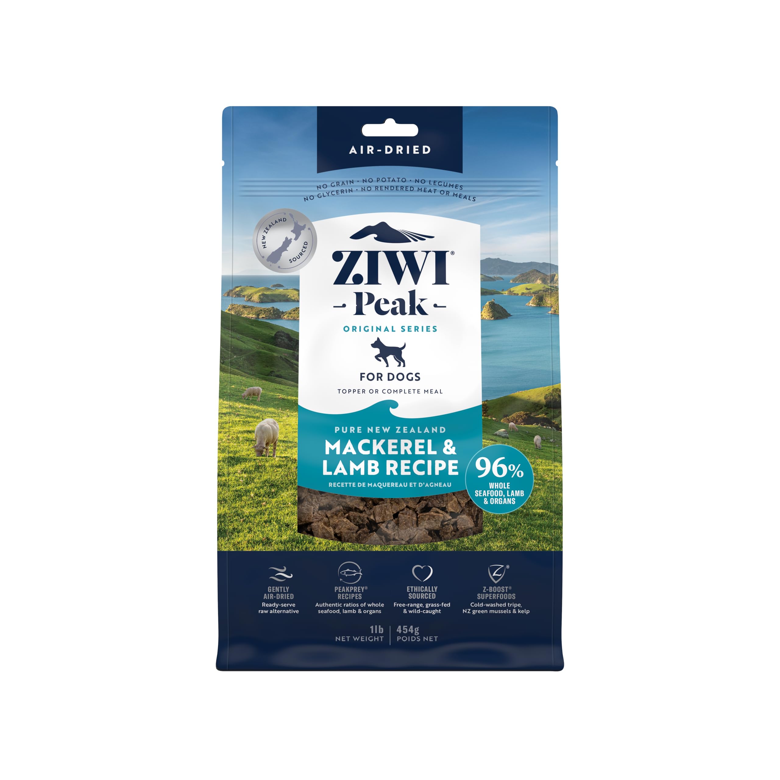 ZIWI Peak Air-Dried Dog Food - Mackerel & Lamb - All Natural, High Protein, Grain Free, Limited Ingredient w/ Superfoods (16oz)
