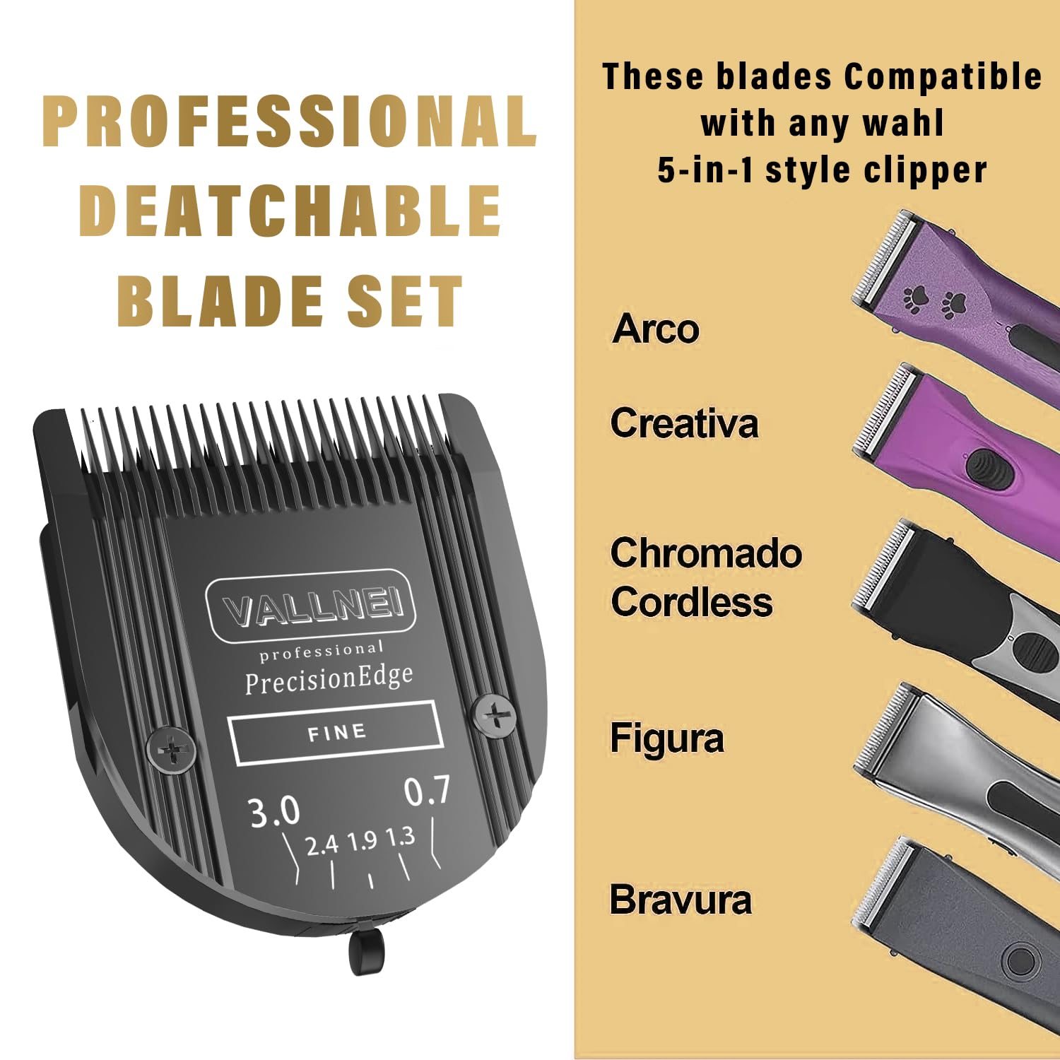 Detachable Adjustable Pet Dog Grooming Clipper 5-in-1 Blade Compatible with WAHL Professional Animal Blade Arco, Bravura, Chroma