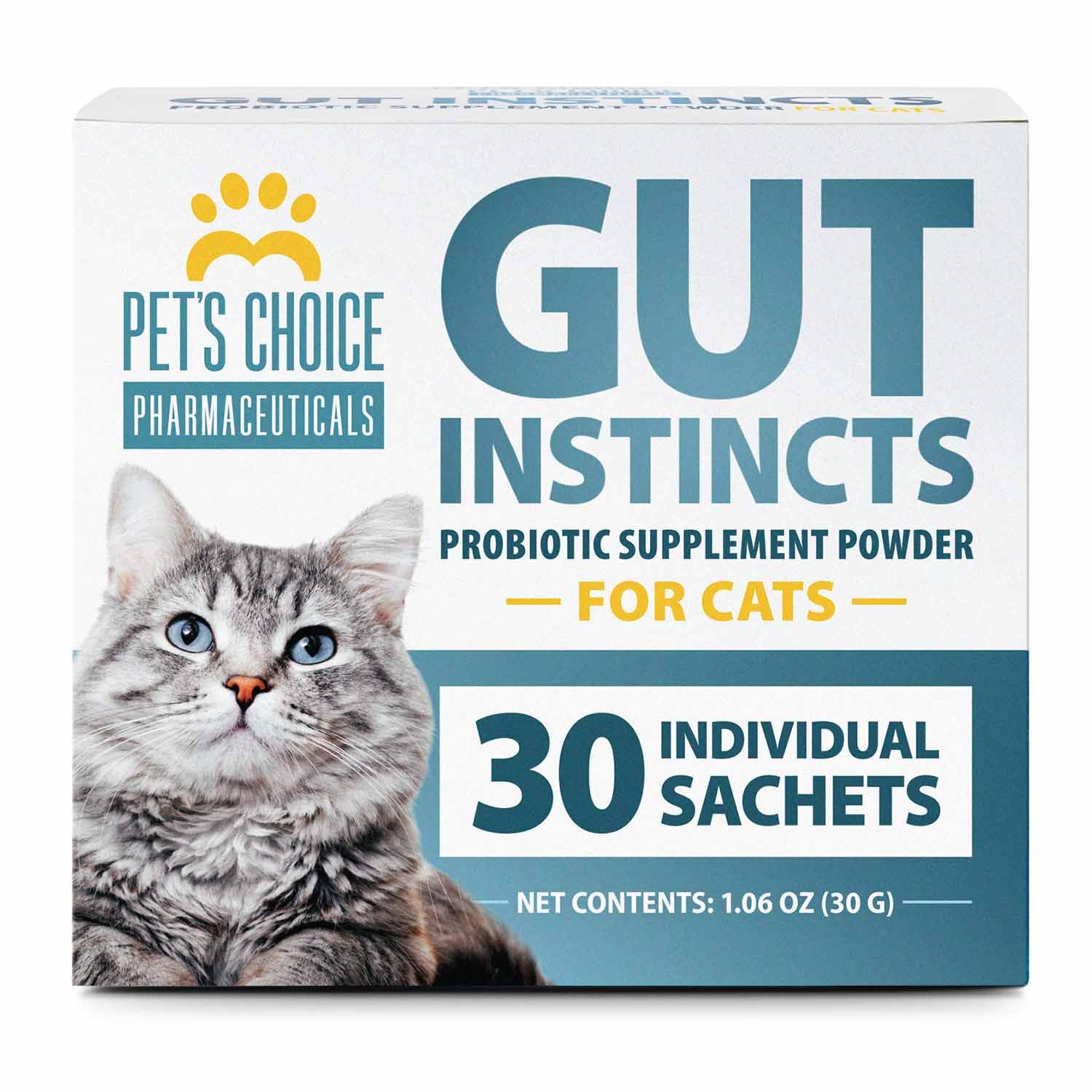 Pet's Choice Gut Instincts Probiotic Supplement Powder Packets for Cats, 30 ct, Veterinary Formulated Cat Probiotics with Vitami