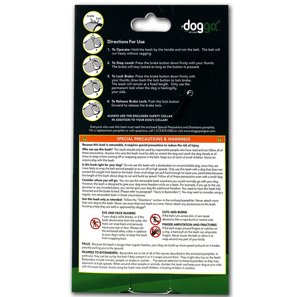 Doggo Reflective Retractable Dog Leash, 16' Long Reflective Belt, Large For Dogs Up To 110 Lbs., Neon Yellow With Reflective Accents