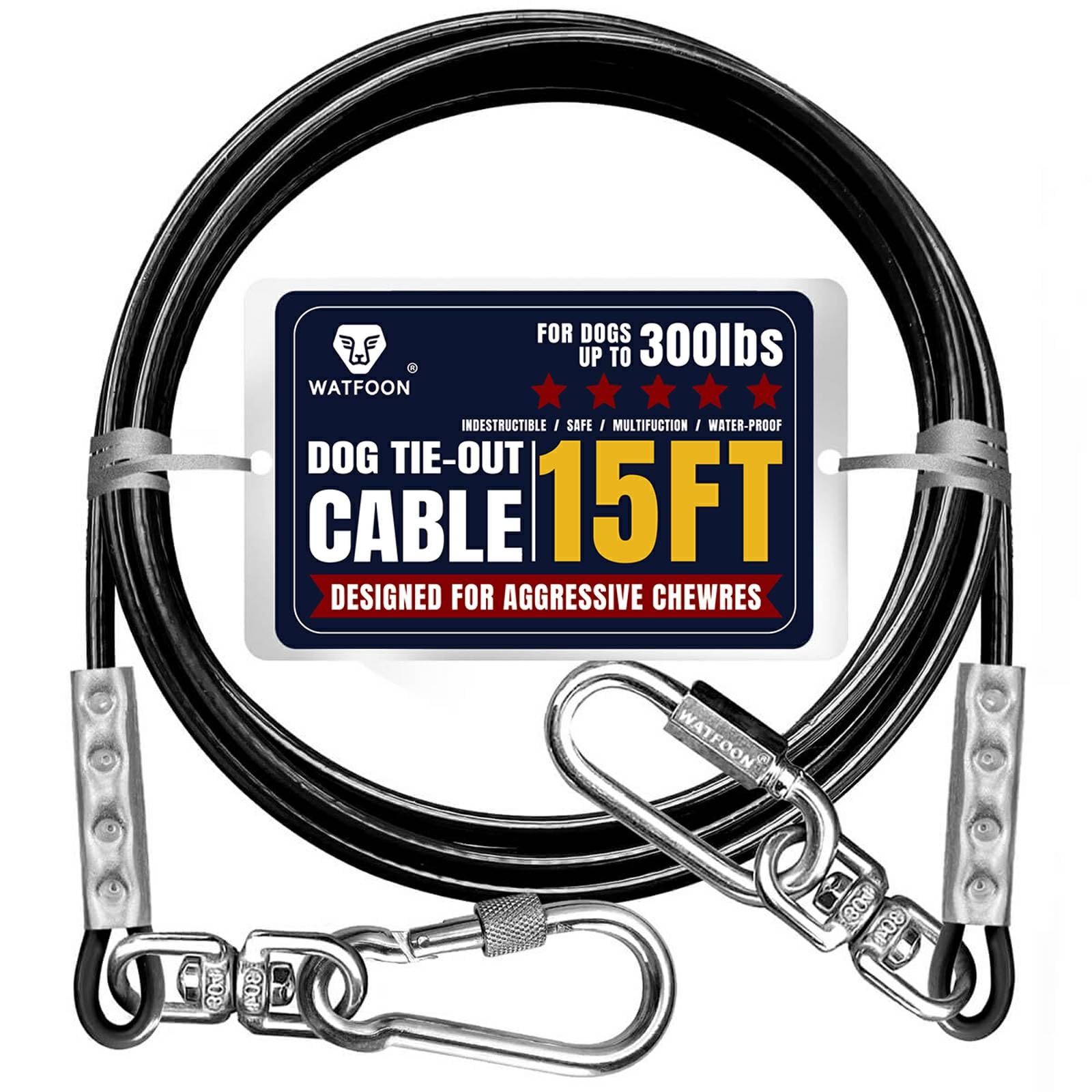 15Ft Dog Tie Out Cable, 10/15/25/30/40/50/65/75/100/150Ft Dog Runner Cable With Swivel Hook, Pet Leash Run Tether For Camping Ya