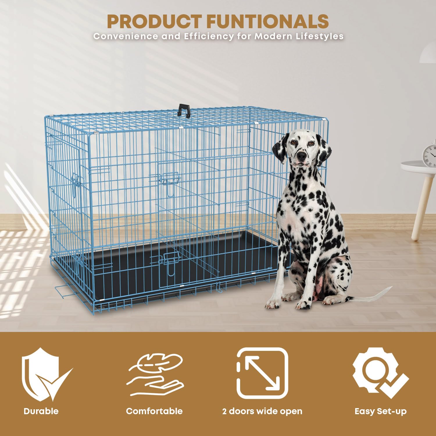 36,42,48 Inch Dog Crate For Large Dogs Dog Cage Dog Kennel Pet Crate For Large Dogs Folding Metal Pet Cage Double Door Leak-Proo