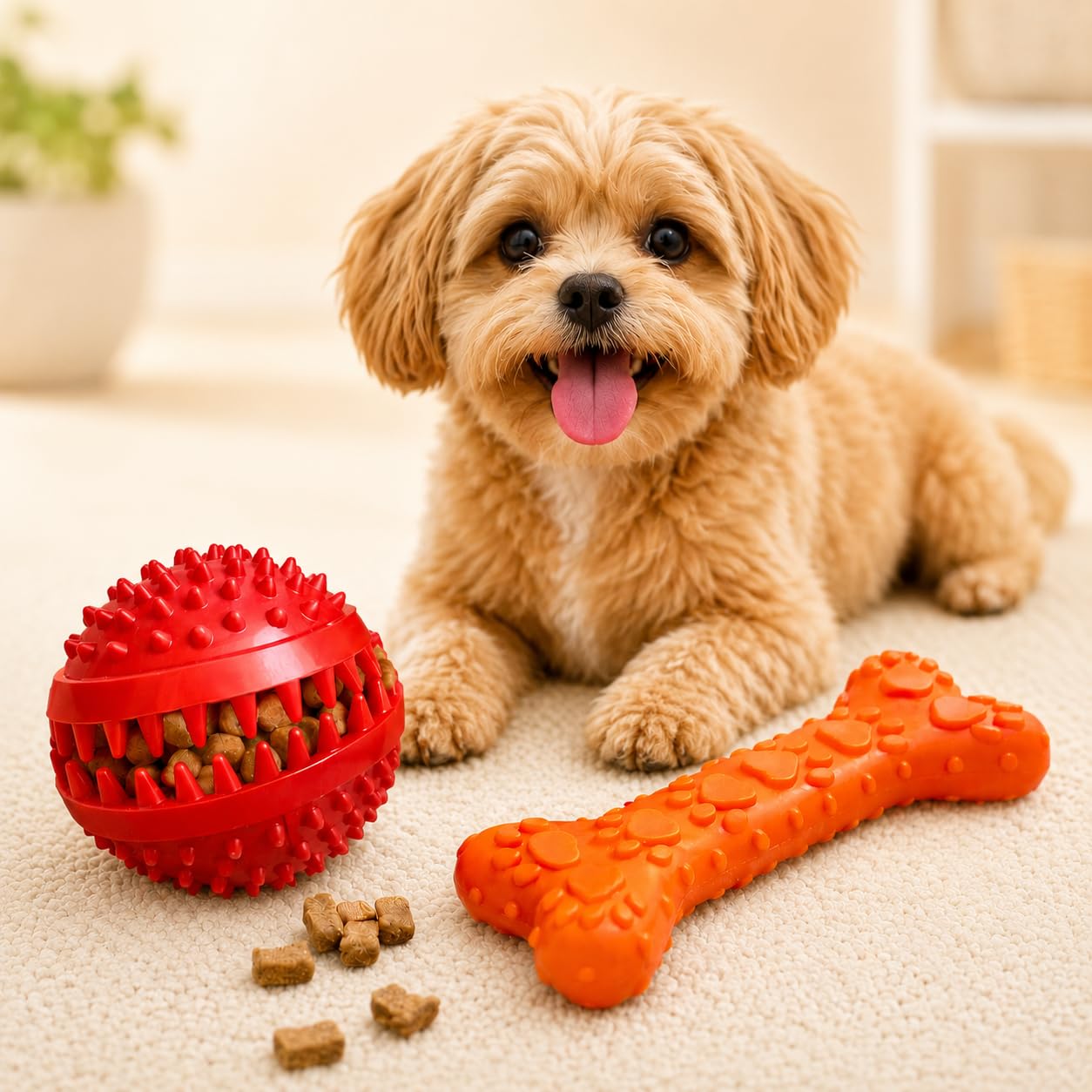 Petpals Treat Dispensing Ball & Bone Chew Dog Toy Combo Of 2 | Treat Dispenser & Chew Toys For Dogs