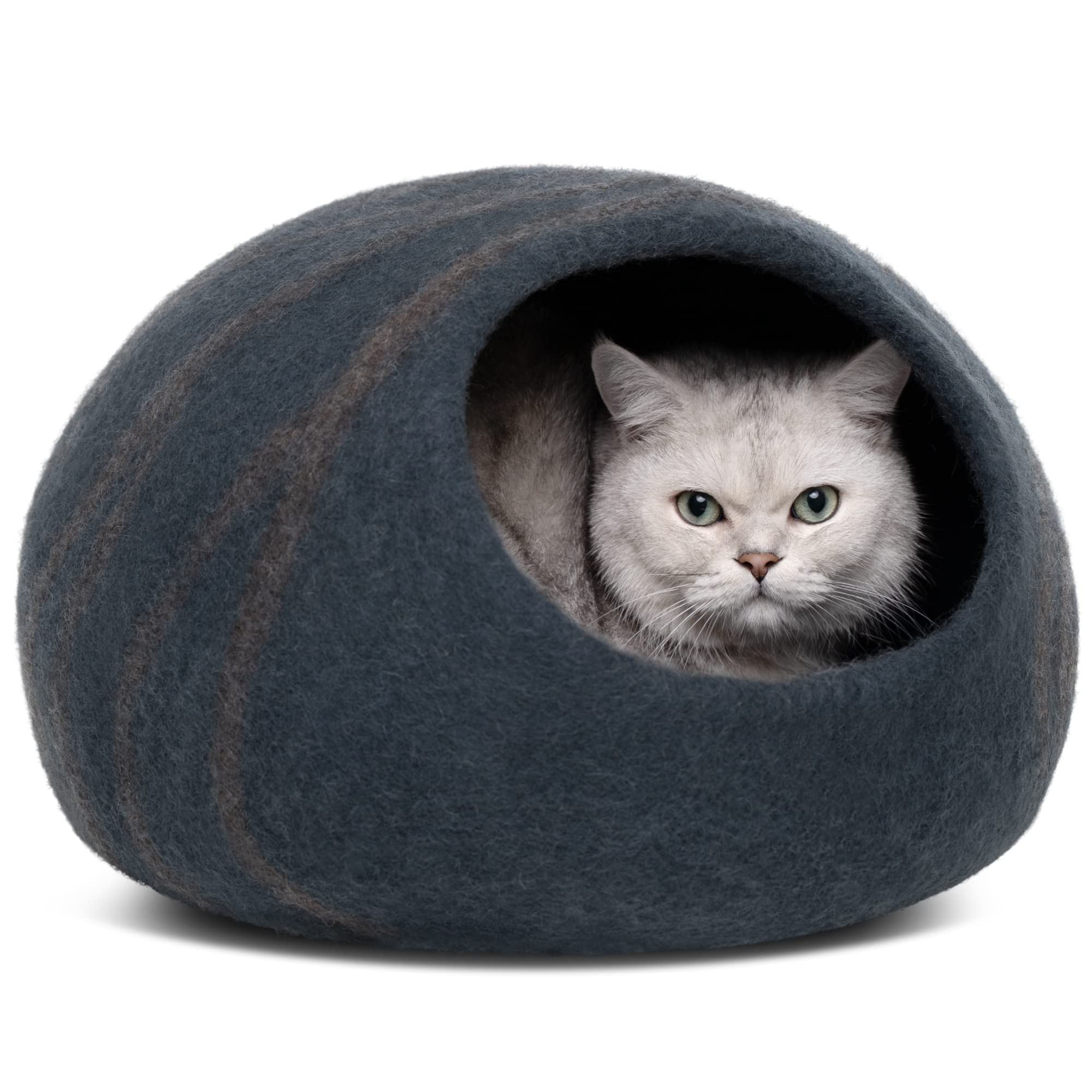 MEOWFIA Cat Cave - Premium Felt Cat Bed for Indoor Cats, Handmade 100% Merino Wool (Medium, Slate Grey)