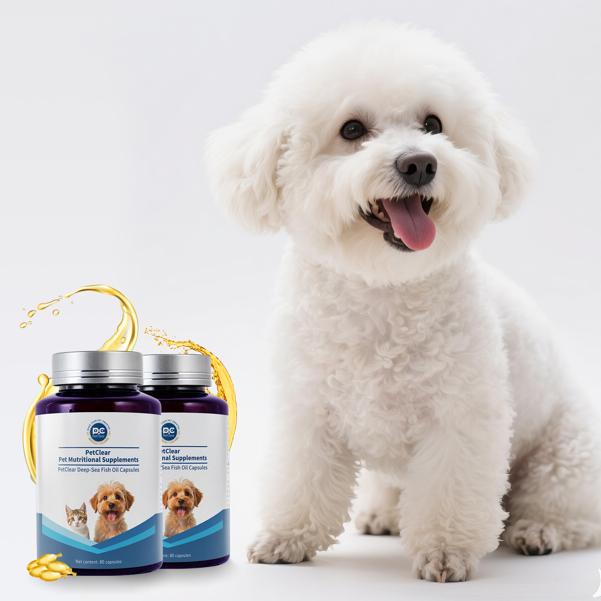 Omega 3 Fish Oil for Dogs, 80 Capsules, Rich in EPA and DHA, Improves Dry Skin, Dandruff, Itching, Reduce Shedding, Supports Car