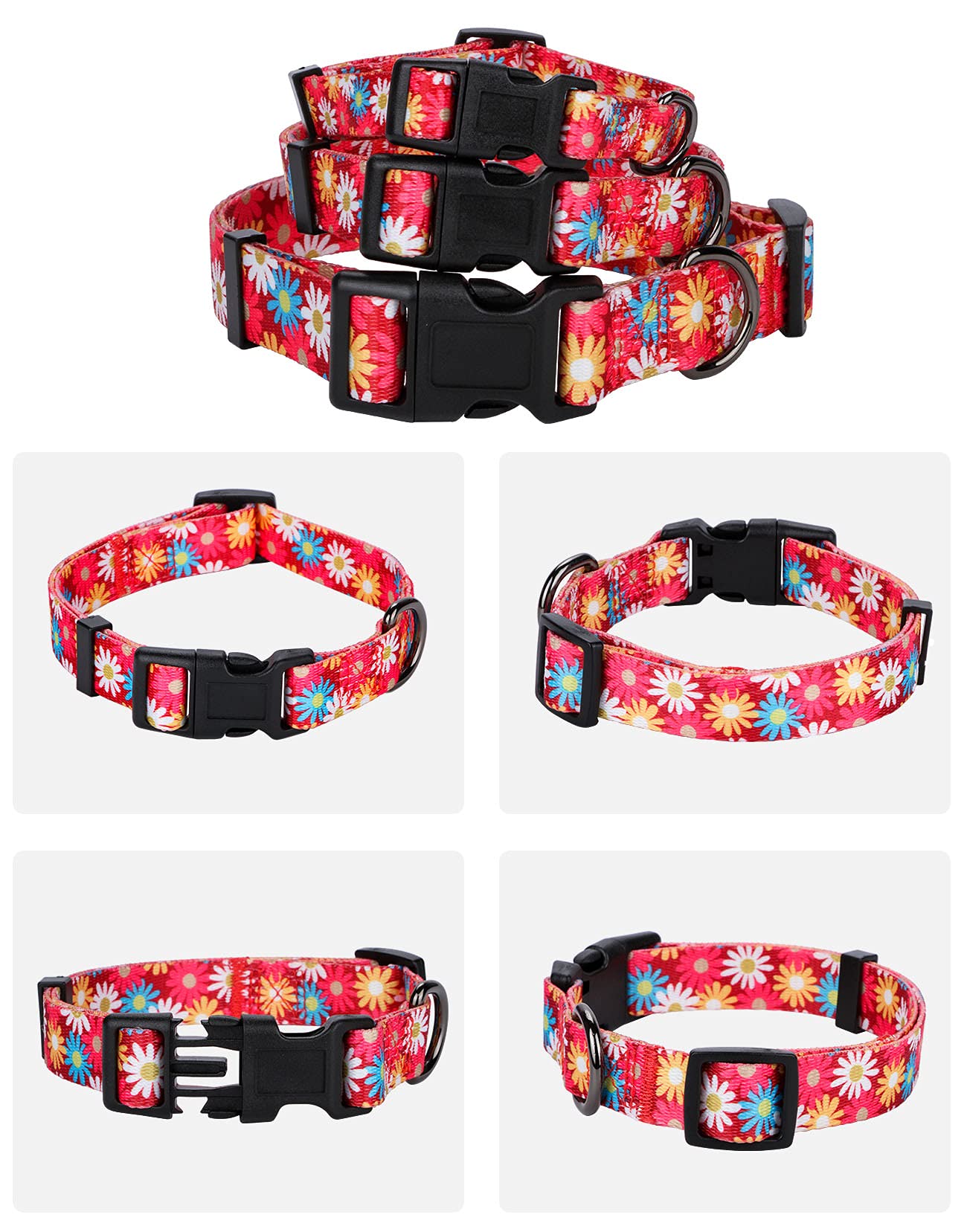 Rhea Rose Girl Dog Collars Cute Pink Daisy Collar, Spring And Summer Flower For Medium Dogs
