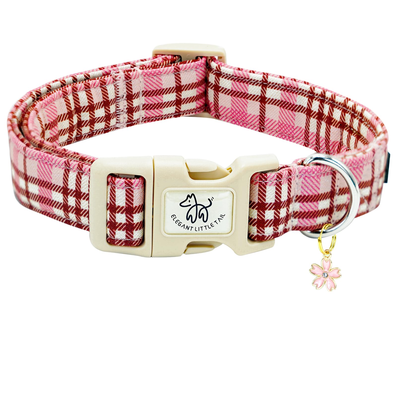 Elegant Little Tail Dog Collar- Cute Dog Pet Collars Pink Plaid Print Puppy Adjustable Soft Cotton Girl Boy Collars For Small Me
