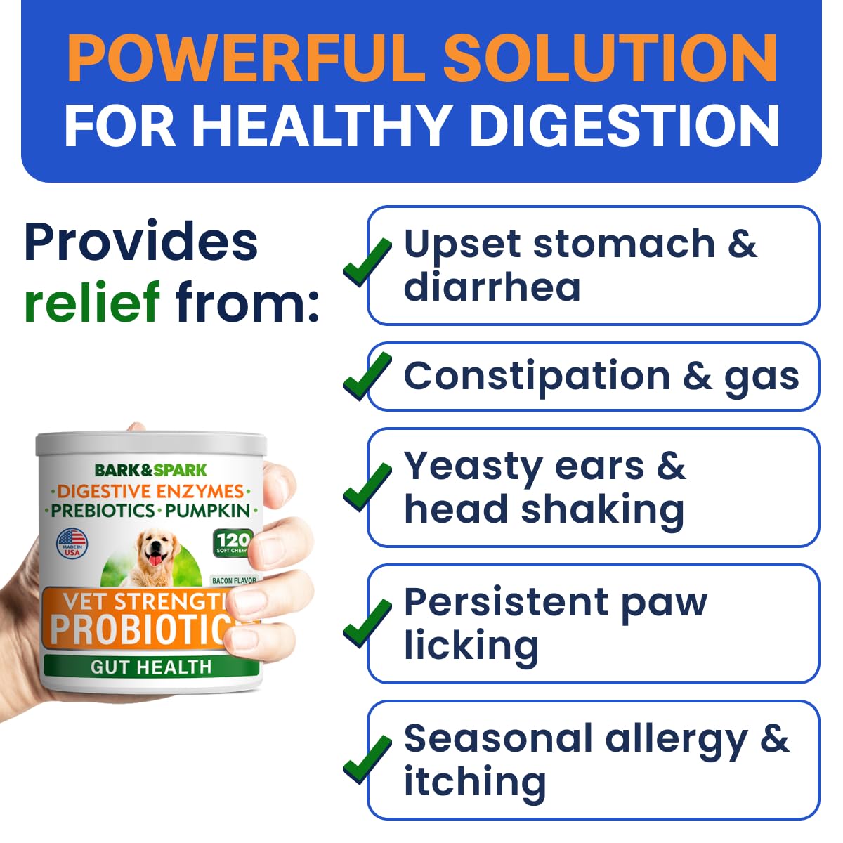 Bark&Spark Vet Strength Dog Probiotics Chews & Digestive Enzymes for Allergies Itchy Skin - Dogs Digestive Health - Gas, Diarrhe