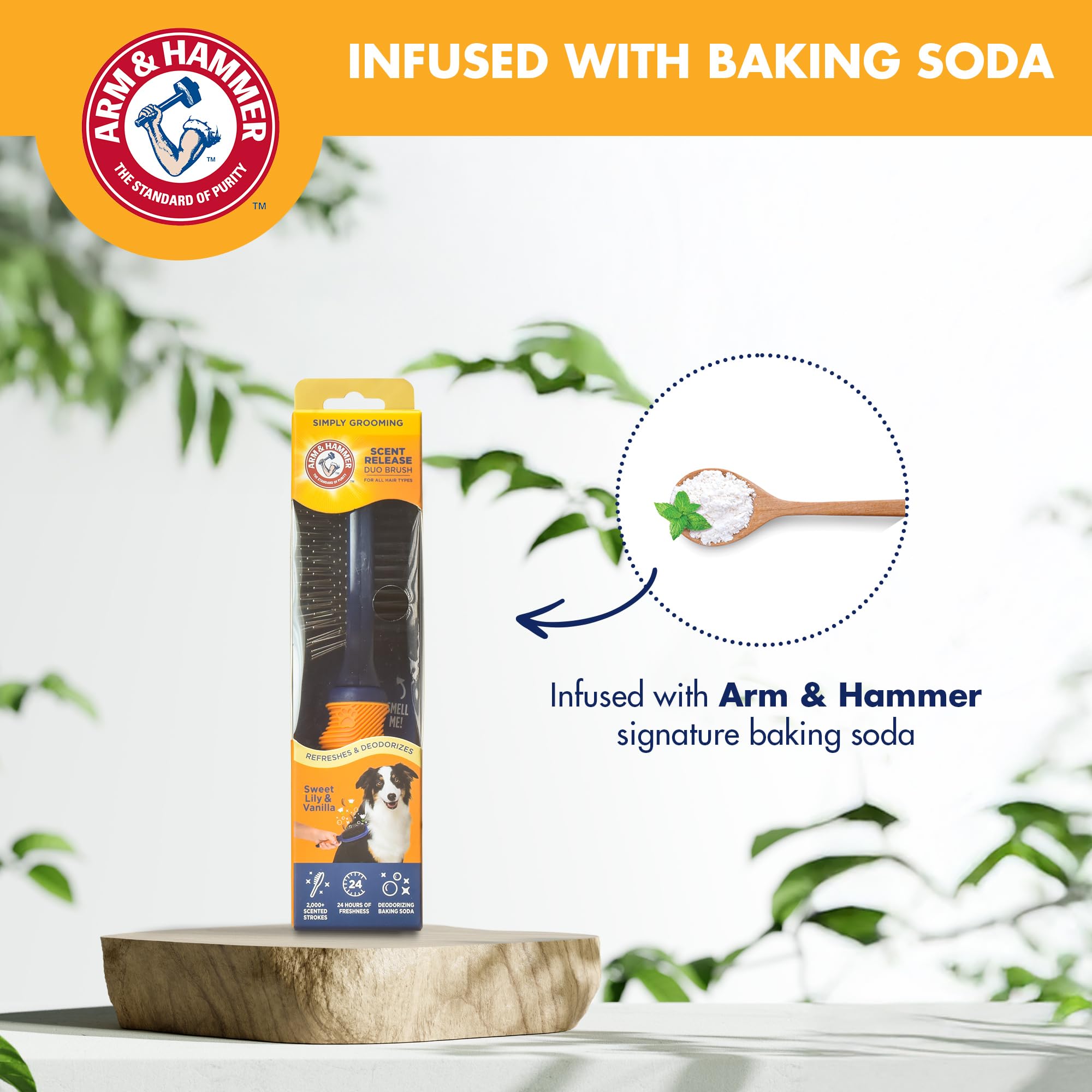 Arm & Hammer Simply Calm    Dog Grooming Pin & Bristle Deodorizing Brush with Fragrance Transfer Technology - Scented 2-in-1 Bru