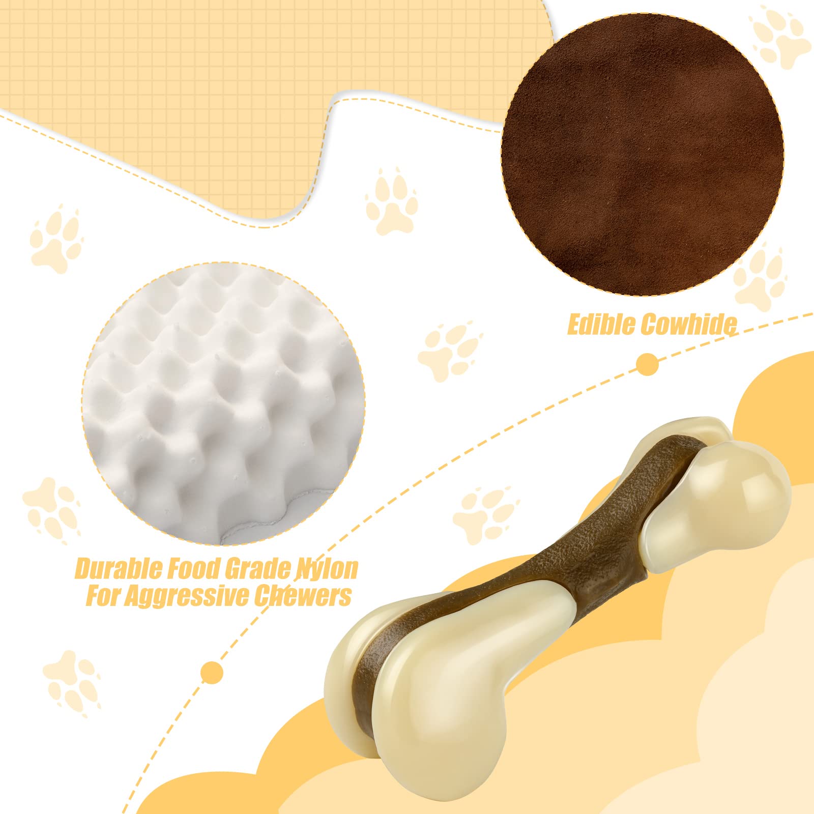 Sosation Dog Bones Toys for Aggressive Chewers, Nylon Beef Flavor, 2 Pack, Large & Small, Indestructible Teething Toys for Puppies