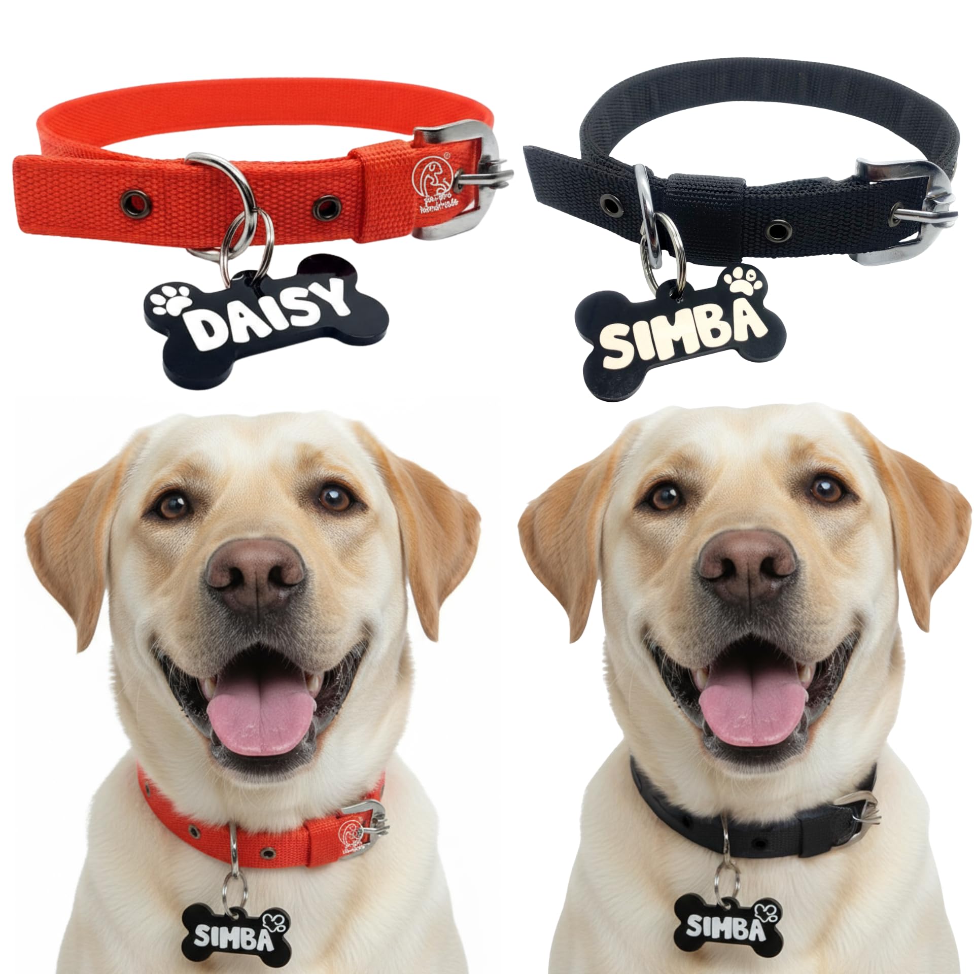 Pawpro Handmade Set Of 2 Dog Collars With Customizable Name Tags  Red & Black Nylon Pet Collar With Acrylic Id Tag For Small, M