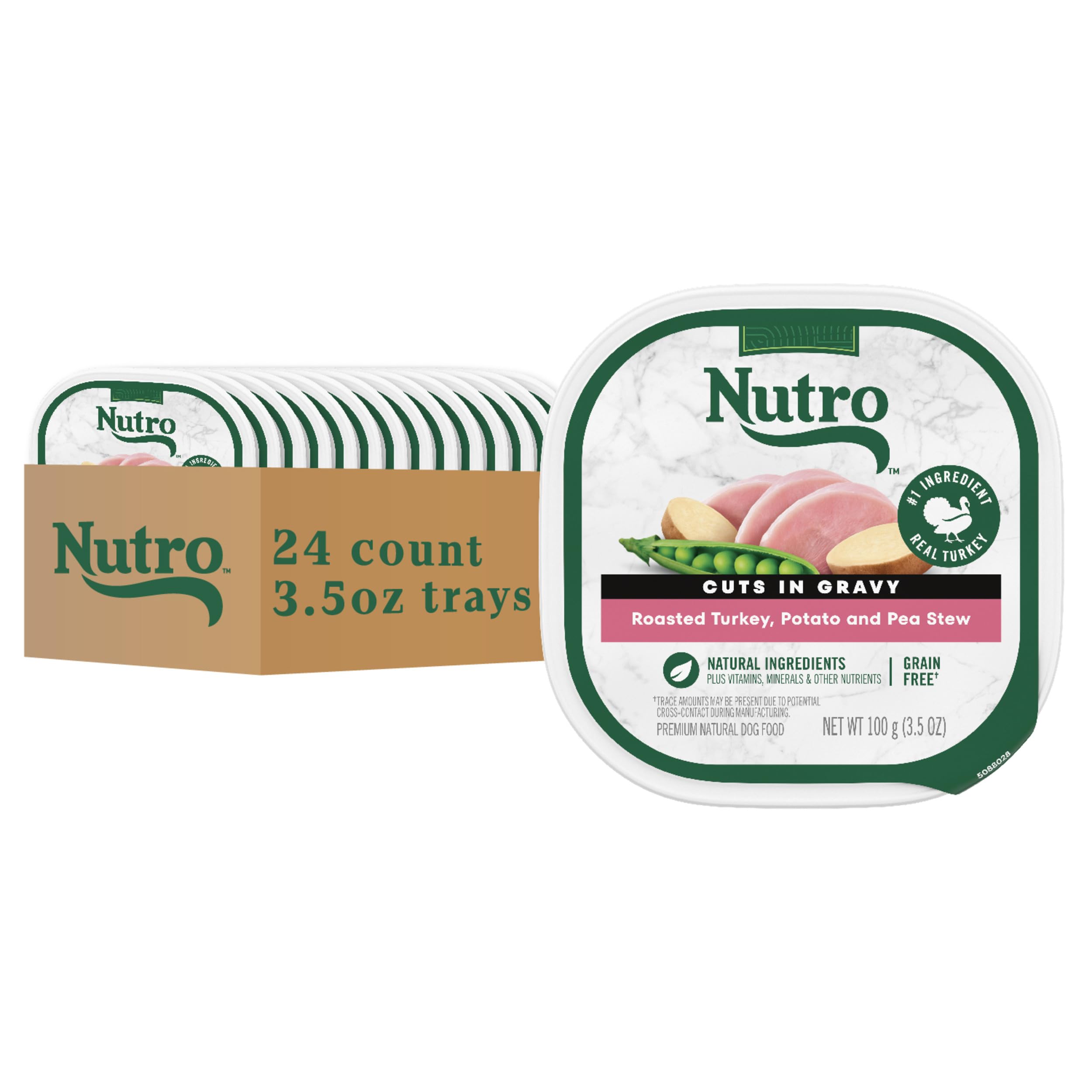 Nutro Adult Natural Grain Free Wet Dog Food Cuts in Gravy, Roasted Turkey, Potato & Pea Stew Recipe, 3.5 oz. Trays (24 Count, Pa
