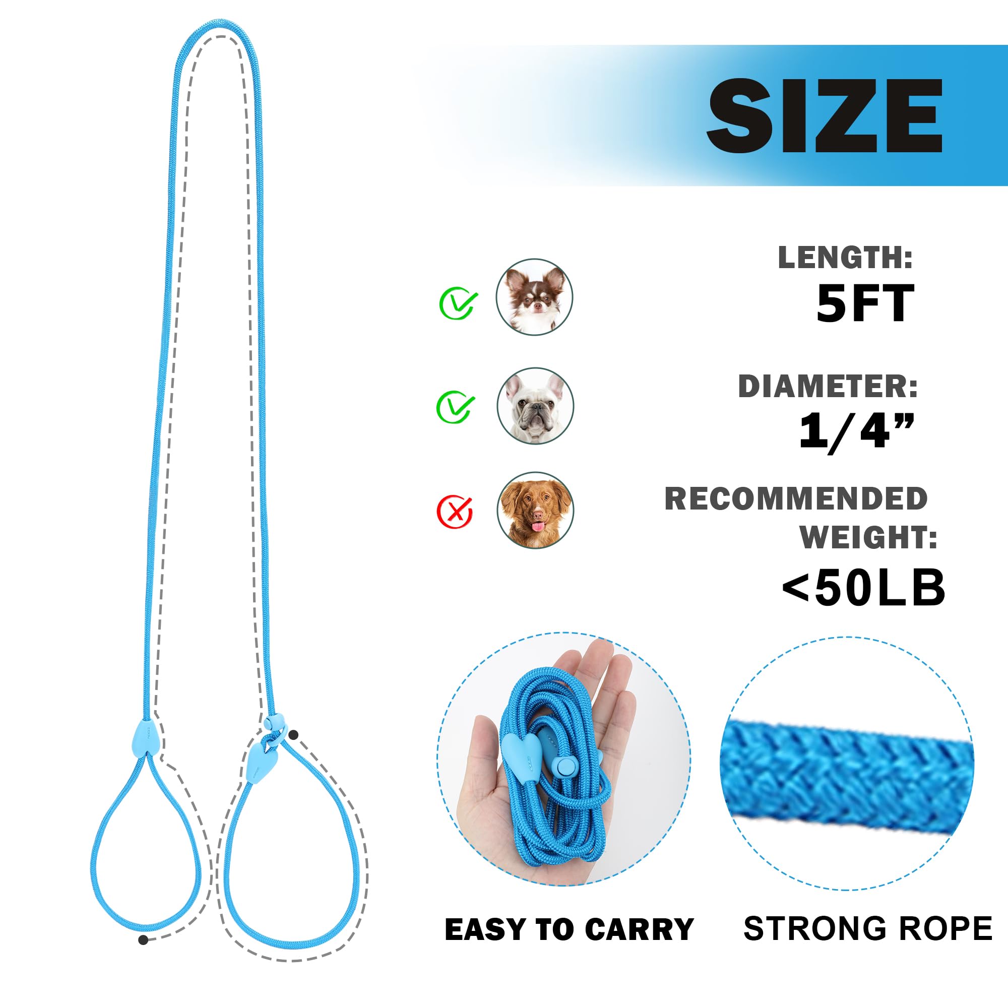 Slip Lead No Pull Dog Leash Slip Leads For Dogs Puppy Leash 5Ft Slip Leash For Dogs Dog Lead With 6 Colors Strong Nylon Dog Trai