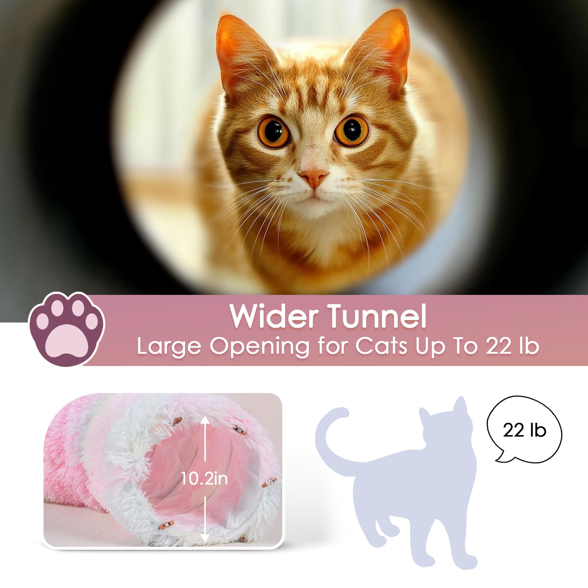 Cat Tunnel Bed For Indoor Cats, Catasaurus Peekaboo Cat Cave With Washable Soft Play Mat, Furry Cat Tube, For Kitten/Puppy/Rabbi