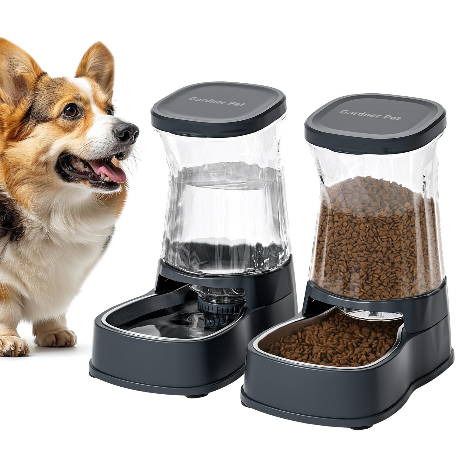Gardner Pet Automatic Dog Water Dispenser Gravity Stainless Steel Waterer & Food Feeder Set, 100% BPA Free Large Capacity Feedin