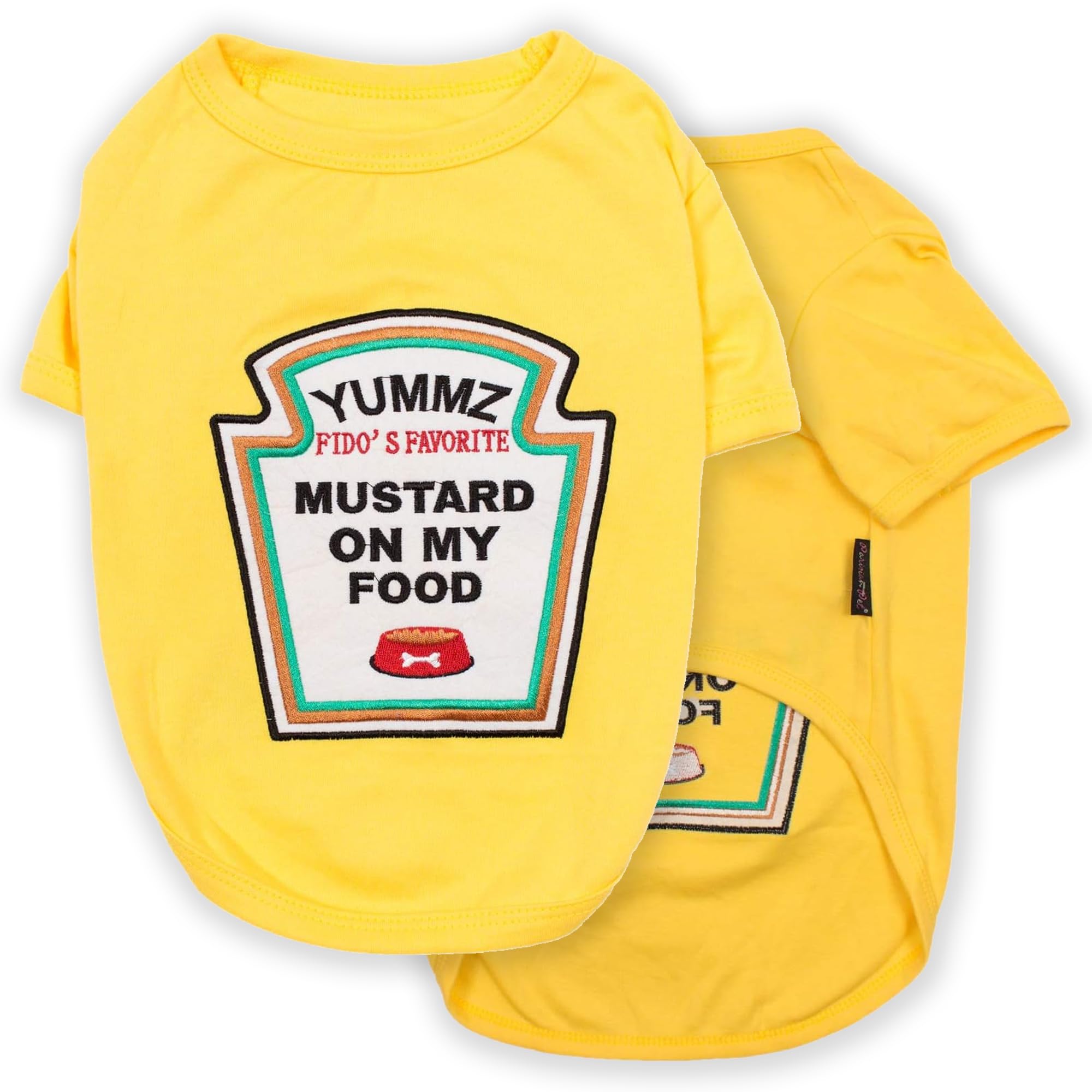 Parisian Pet Dog Shirt  Embroidered  Mustard on My Food  100% Cotton and Polyester Pet Clothes  Sleeved Dog Costume Halloween 