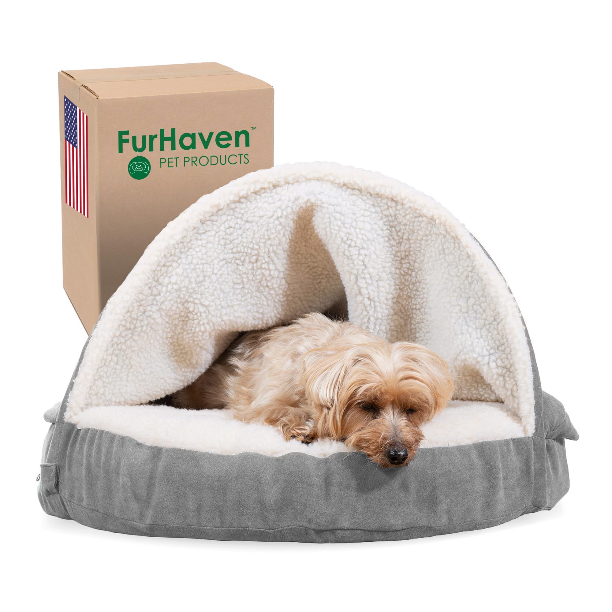 Furhaven 26 Round Memory Foam Dog Bed for Medium/Small Dogs w/ Removable Washable Cover, For Dogs Up to 30 lbs - Sherpa & Suede 