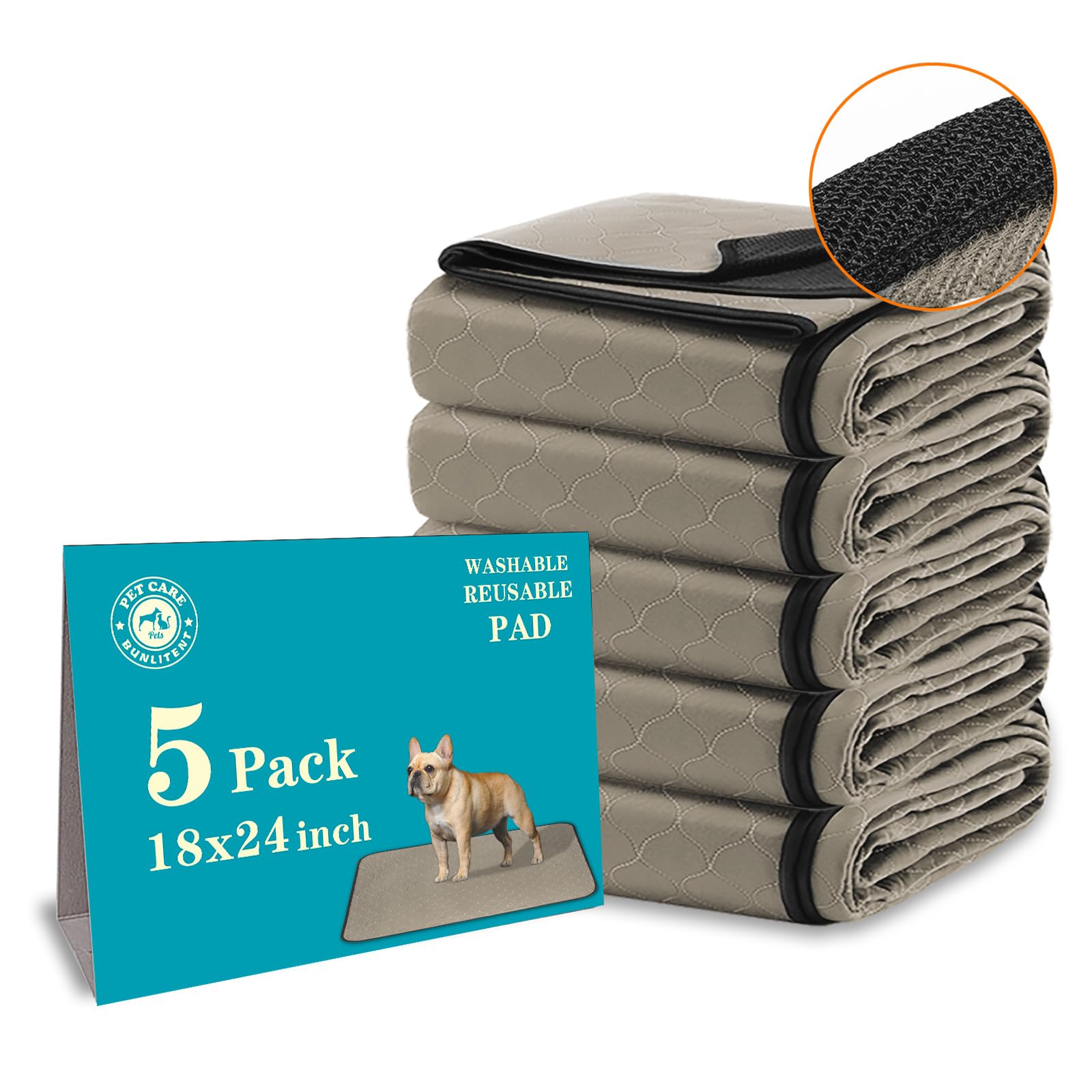 Bunlitent Washable Pee Pads For Dogs 18'' X 24'', 5 Pack, Potty Buddy For Dogs Washable, Dog Training Pads With Quick Dry, Large