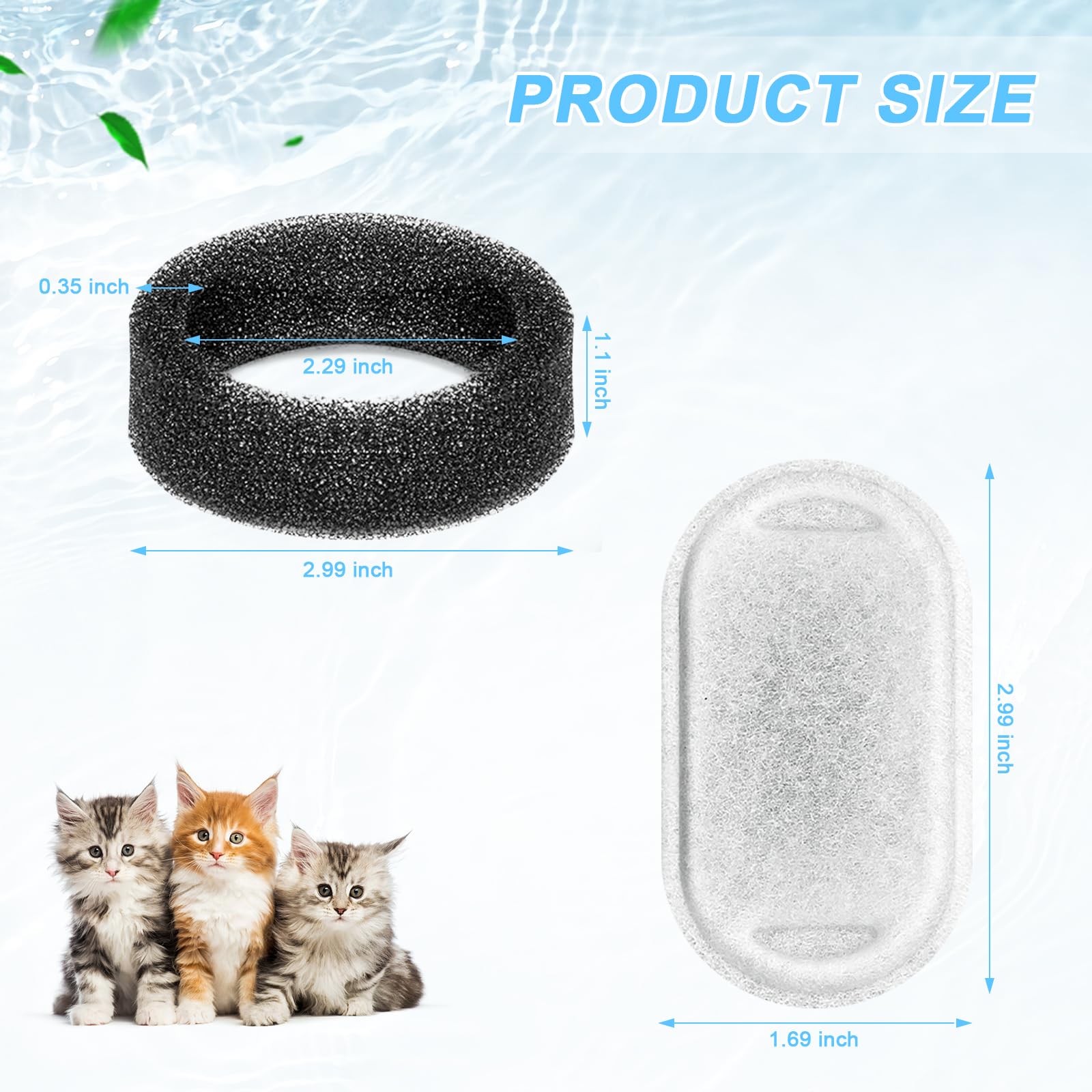 Cat Water Fountain Filter, 4 Pcs Cat Filters Replacement Pet Water Fountain Filters with 4 Pcs Sponges Foam for 67oz/2L & 108oz/