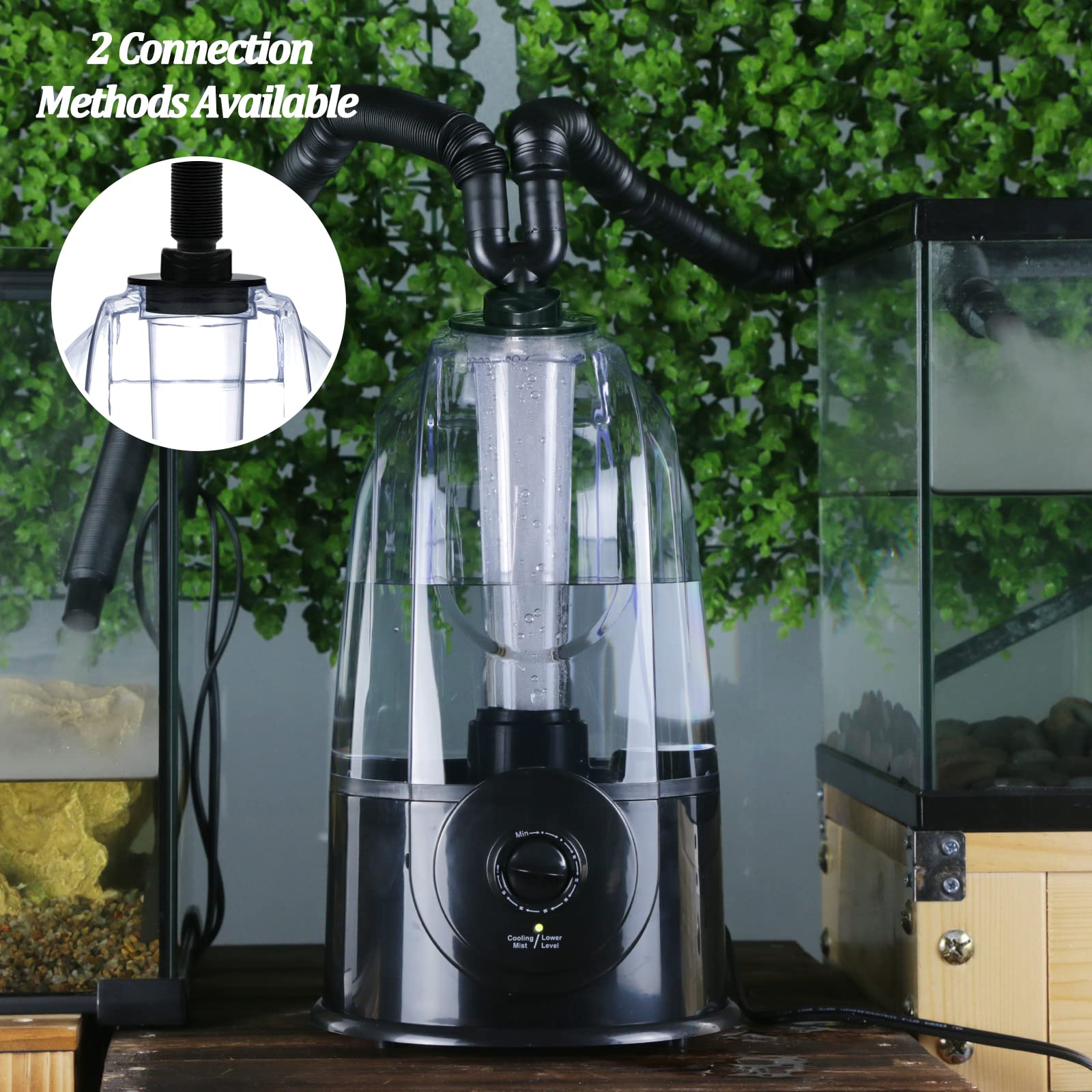 Coospider Reptile Fogger Humidifier Mister For Terrarium Tank With 2 Extension Tubes/Hoses, Pets Mister Adjustable Fog For Repti