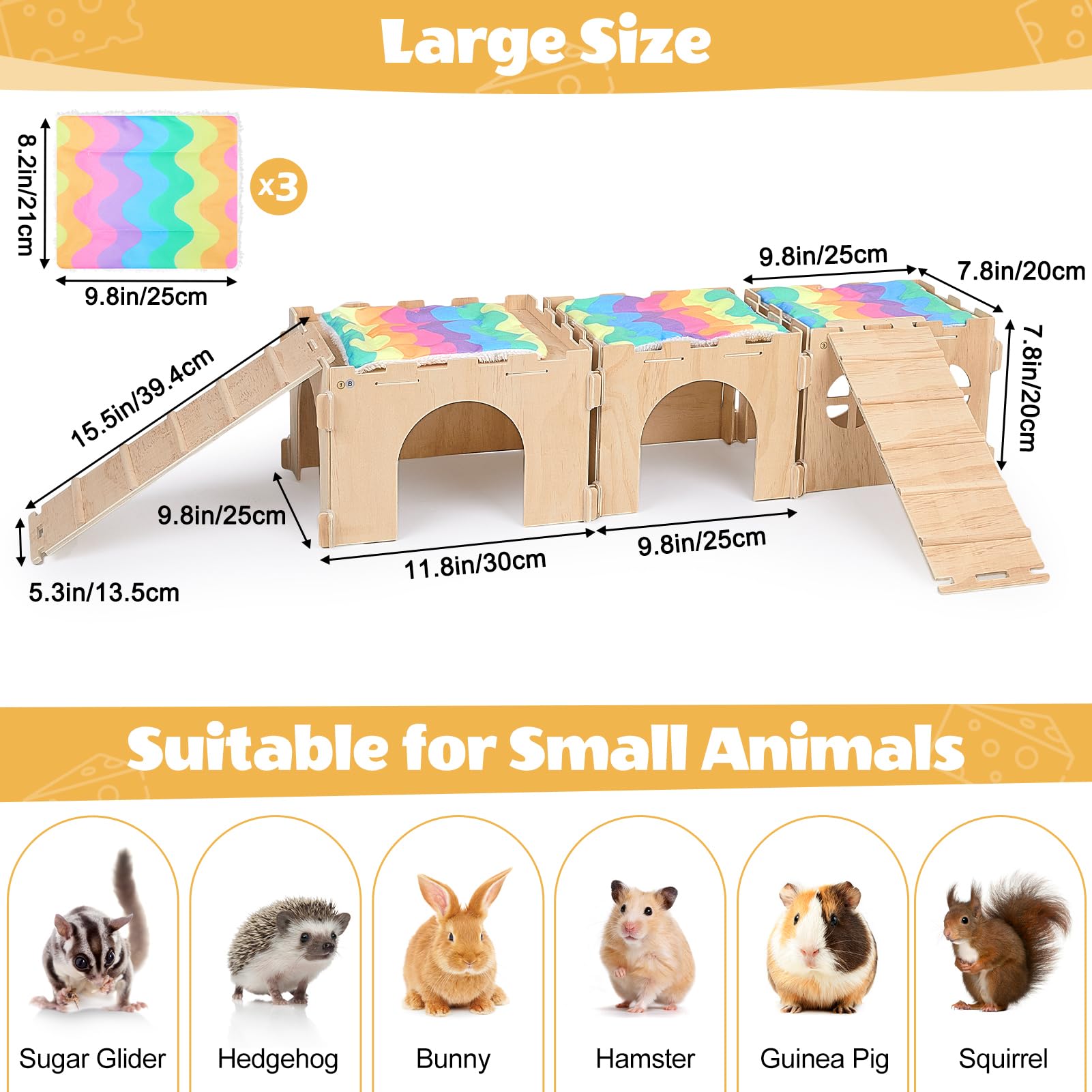 Guinea Pig Hideout, Guinea Pigs House with Stairs and Mats Extra Large Guinea Piggy Castle Detachable Hideouts for Small Animals