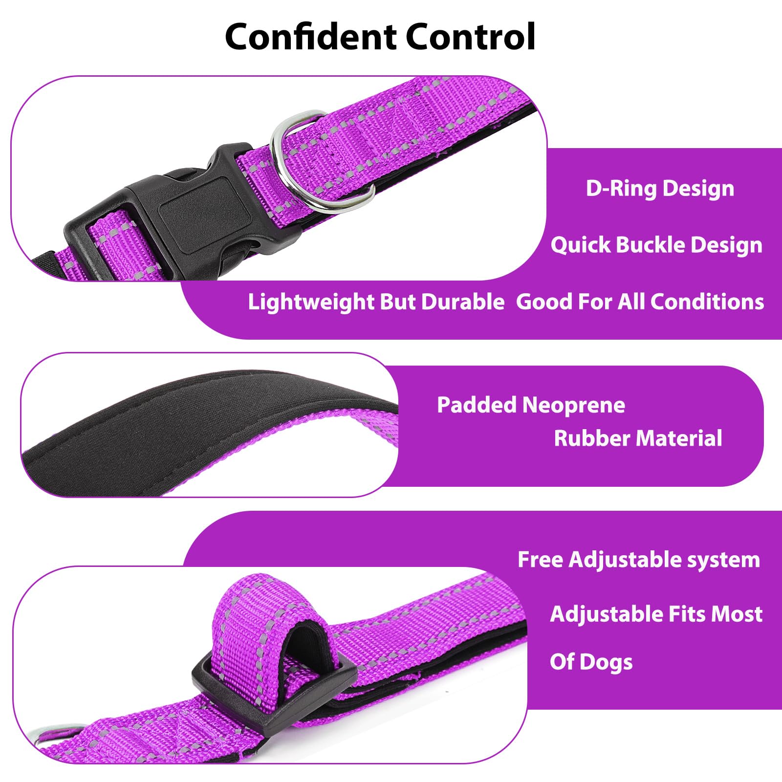 Penseepet Reflective Dog Collar Padded With Soft Neoprene Breathable Quick Release Basic Dog Collars For Puppy Small Dogs Dark M