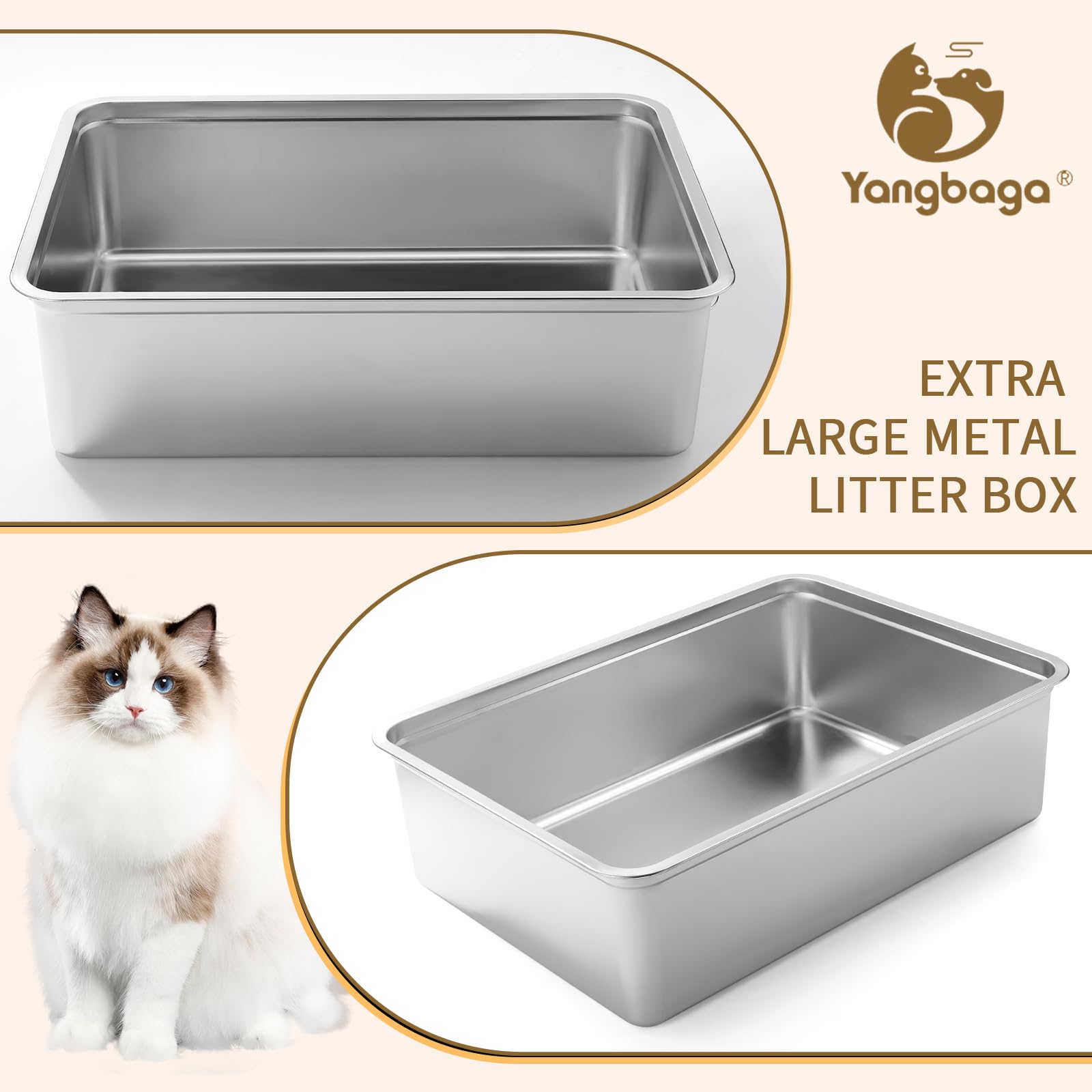 Yangbaga Extra Large Stainless Steel Litter Box, 28 X 20 X 8 Ultimate Metal Cat Litter Box With High Sides, Sturdy Long-Lasting