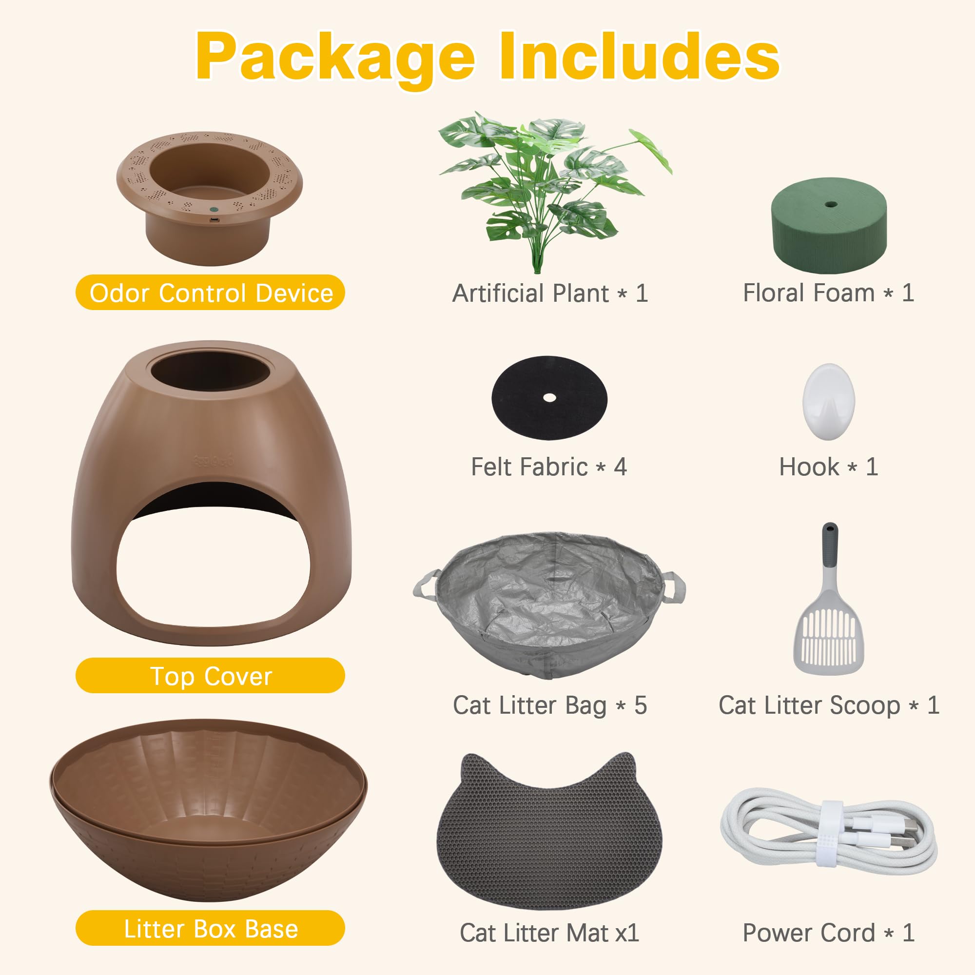 Eggloa6 Hidden Litter Box Plant Cat Litter Box With 5Pcs Litter Box Liners, Cat Litter Mat, Smart Odor Removal System, Artificia