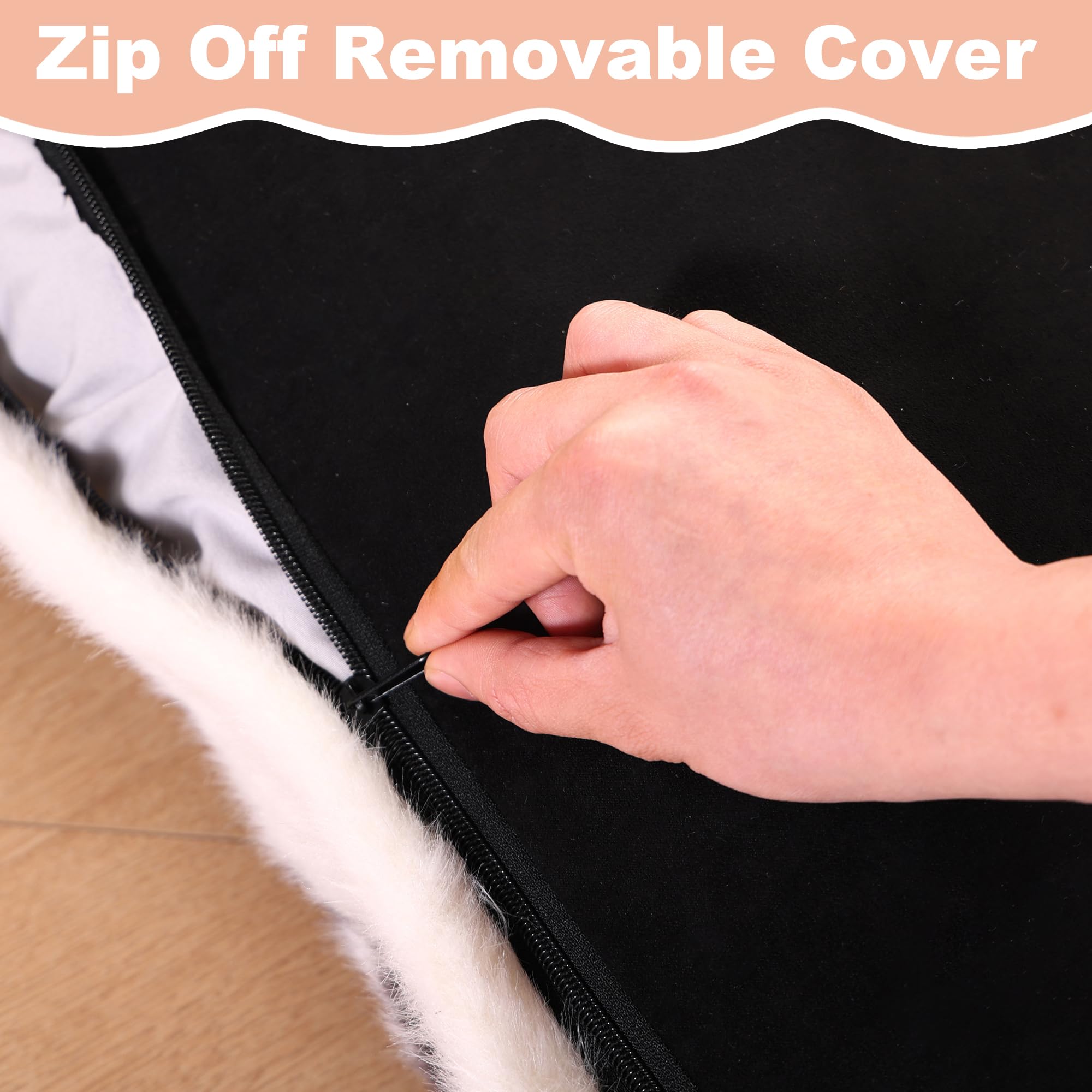 Bedfolks Waterproof Crate Bed, Plush With Removable Washable Cover, Faux Fur Pad For Large Dogs, Fluffy Kennel 35'X23', Black-