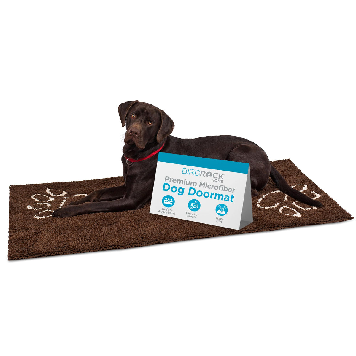 Birdrock Home Chenille Dog Doormat - Absorbent Surface To Keep Floors Clean, Non-Skid Bottom For Safety, Ultra-Soft & Durable, Ideal For Pets, Protects Floors From Dirt - 60 X 30, Brown