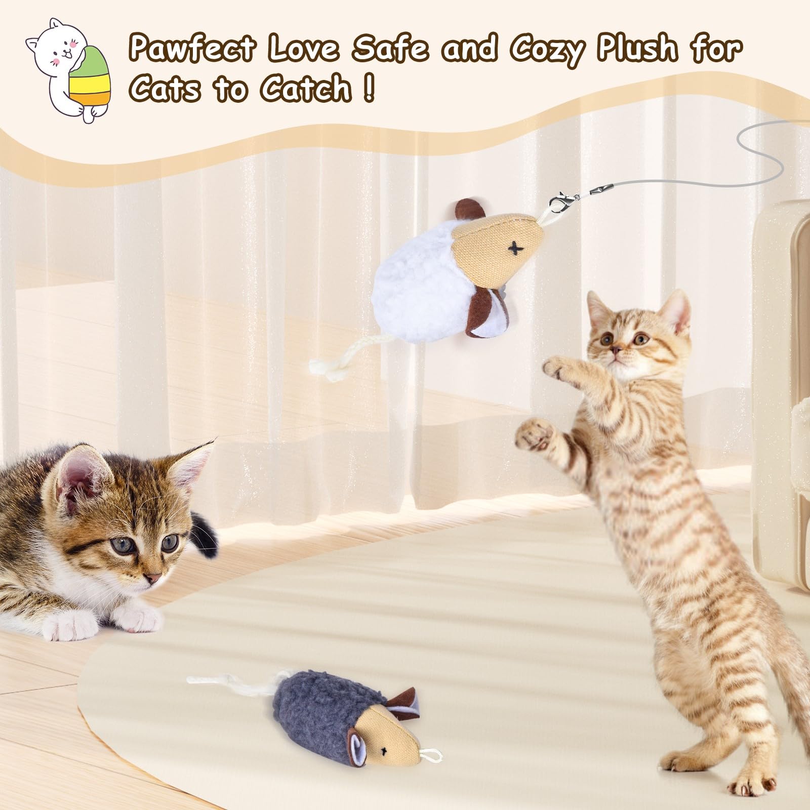 Orsda Cat Toys, Cat Mouse Toy For Indoor Cats, Replacement Cat Teaser Toys, Interative Cat Toy For Cats With Bell, Cat Feather T