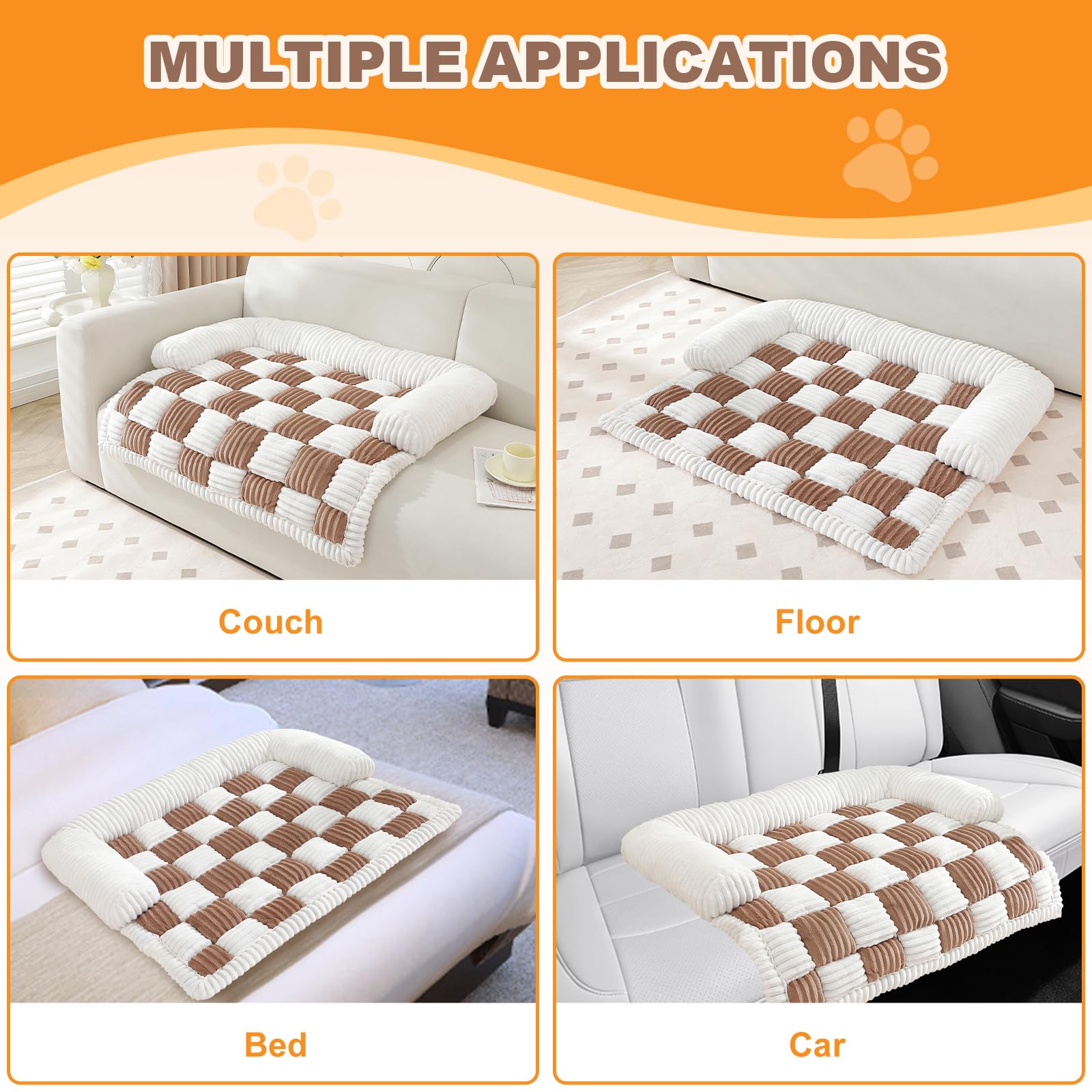 Large Dog Bed For Couch, Washable Pet Bed Mat, Checkerboard Cozy Plush Sofa Mat, Pet Couch Cover Furniture Protector For Sofa, F