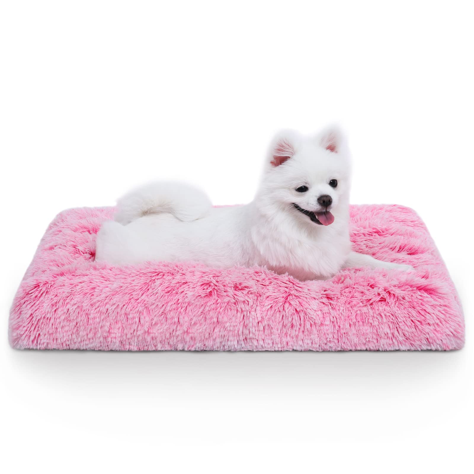 Vonabem Small Dog Crate Pad, Pink Washable Puppy Bed, Plush Soft 24 Inch, Anti Slip Kennel Mat