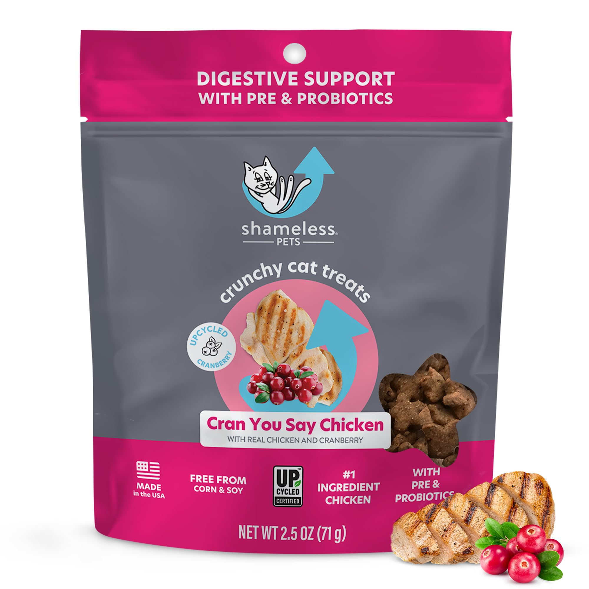 Shameless Pets Crunchy Cat Treats - Kitty Treats for Cats with Digestive Support, Natural Kitten Treats with Real Chicken, Healt