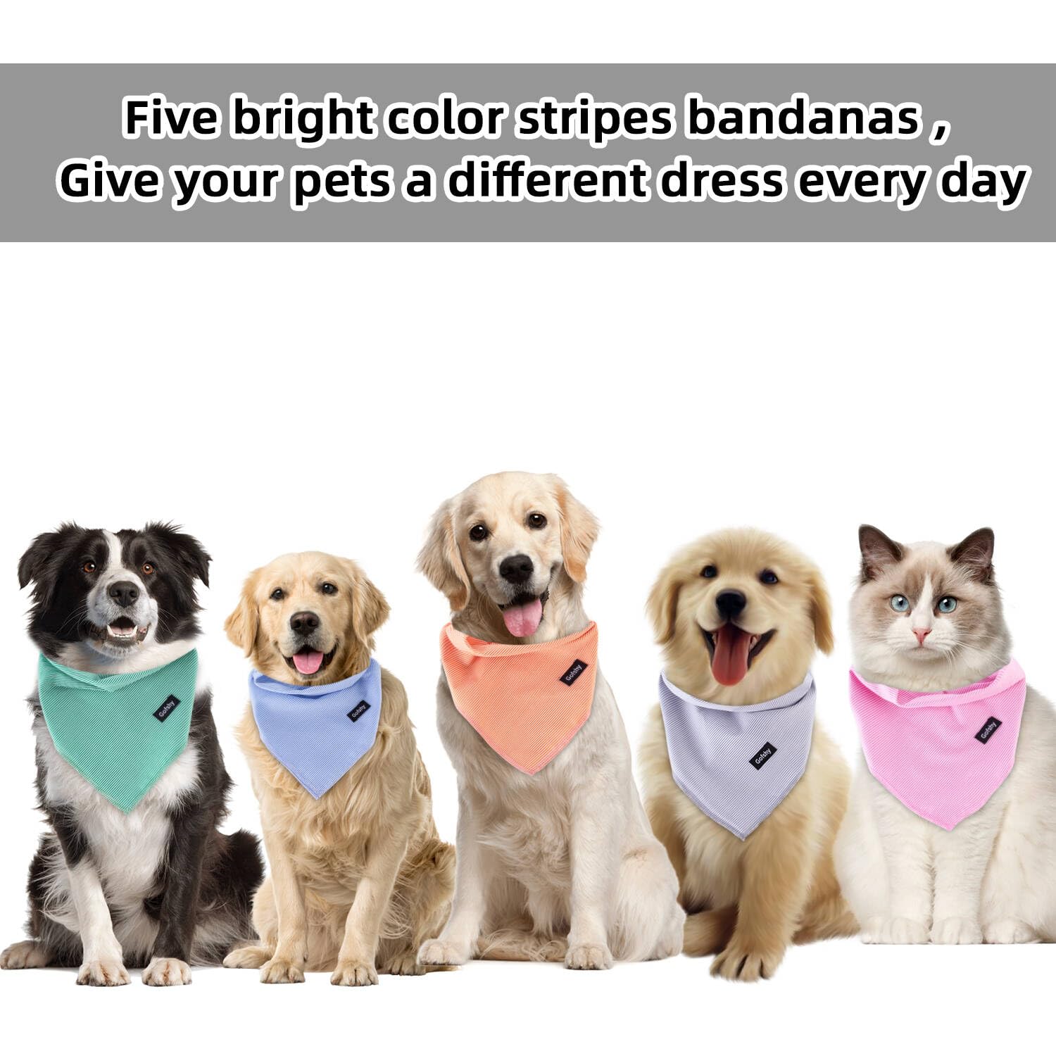 Gofshy Valentines Dog Bandanas Pink Stripes Printing Adjustable Dog Breed Bib Cute Cotton Scarf Handkerchief for XLarge&Large Do